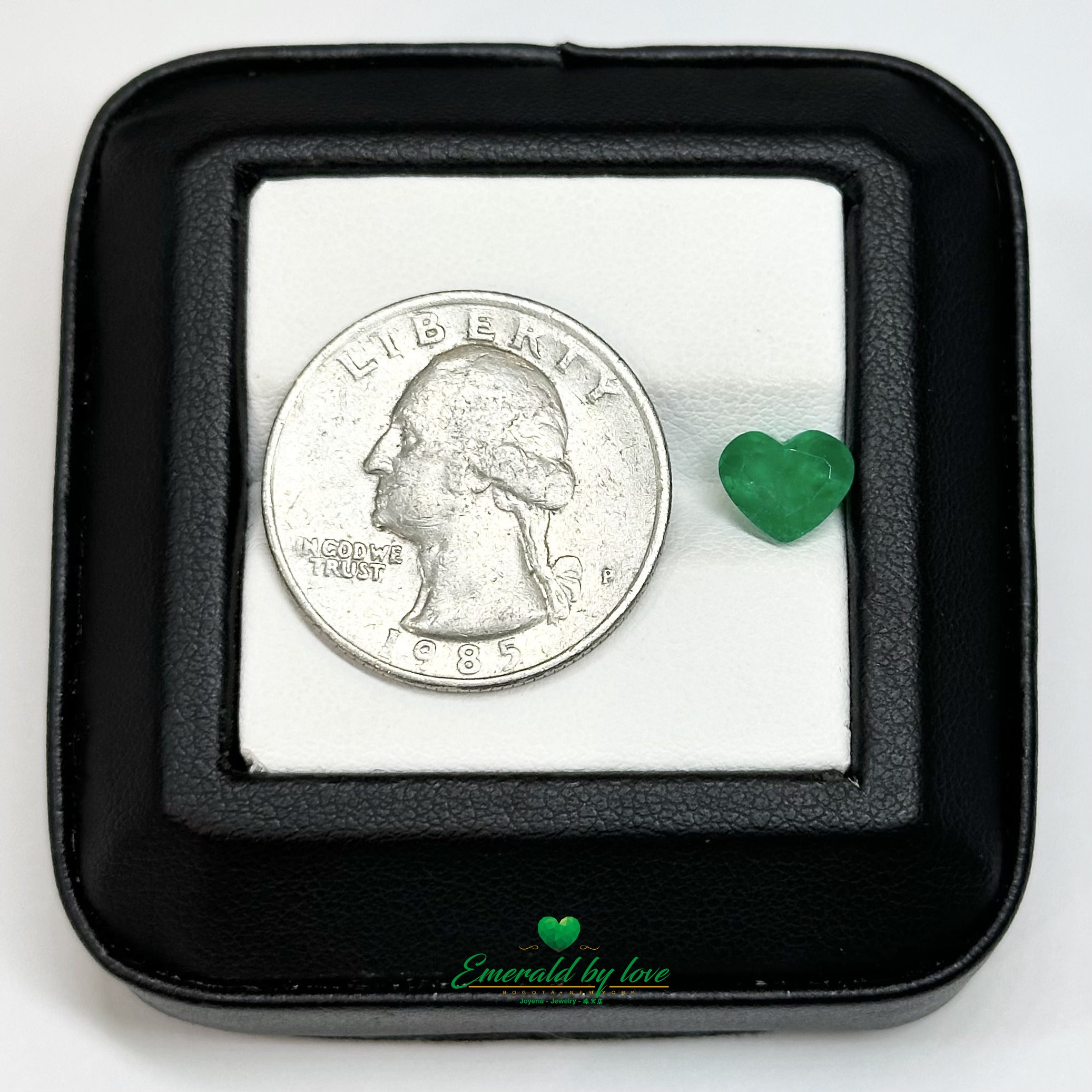 Colombian emerald in heart shape, 1.54 ct, showcasing deep green tone and rich dimension