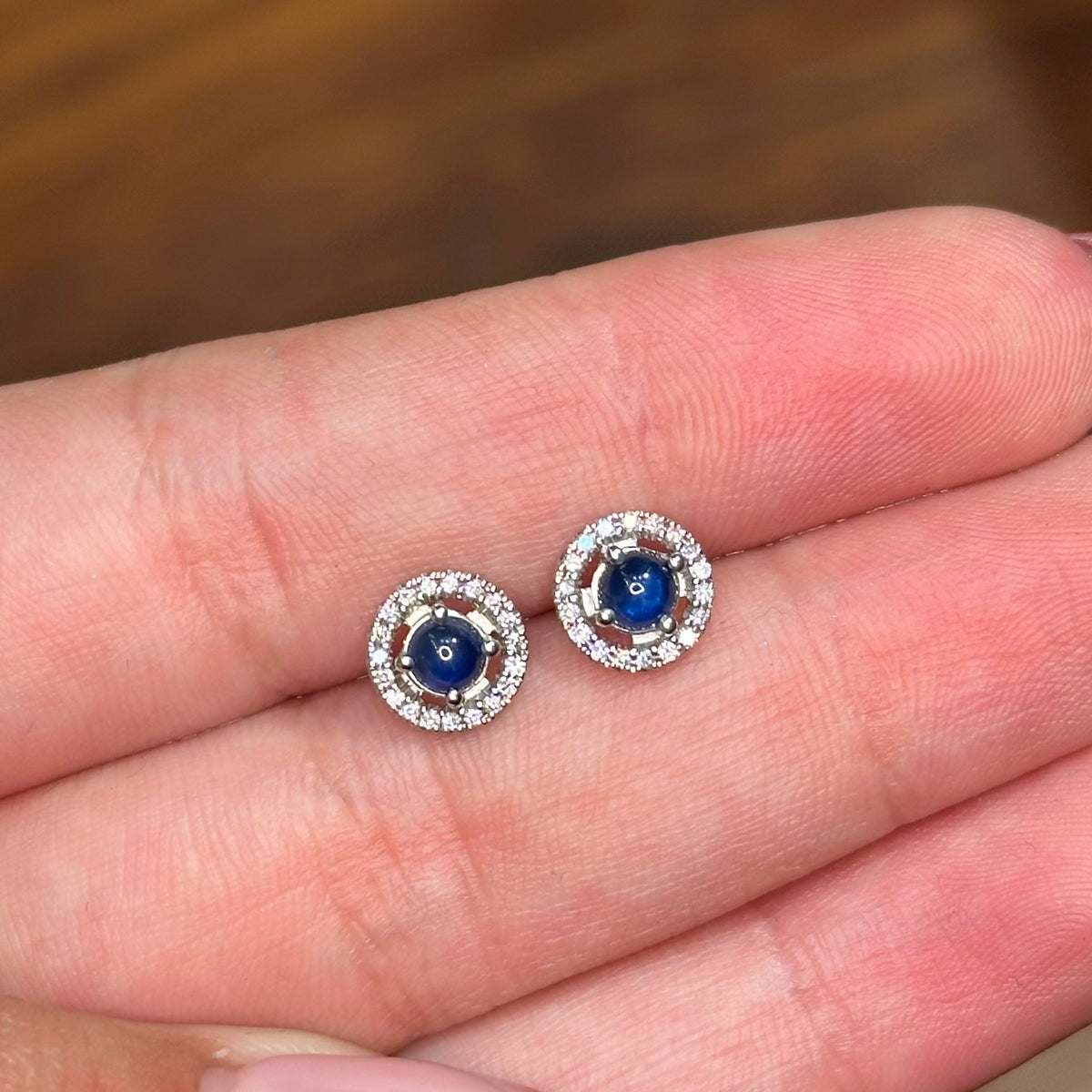 White Gold Jacket Earrings with Round Cabochon Sapphires and Diamonds