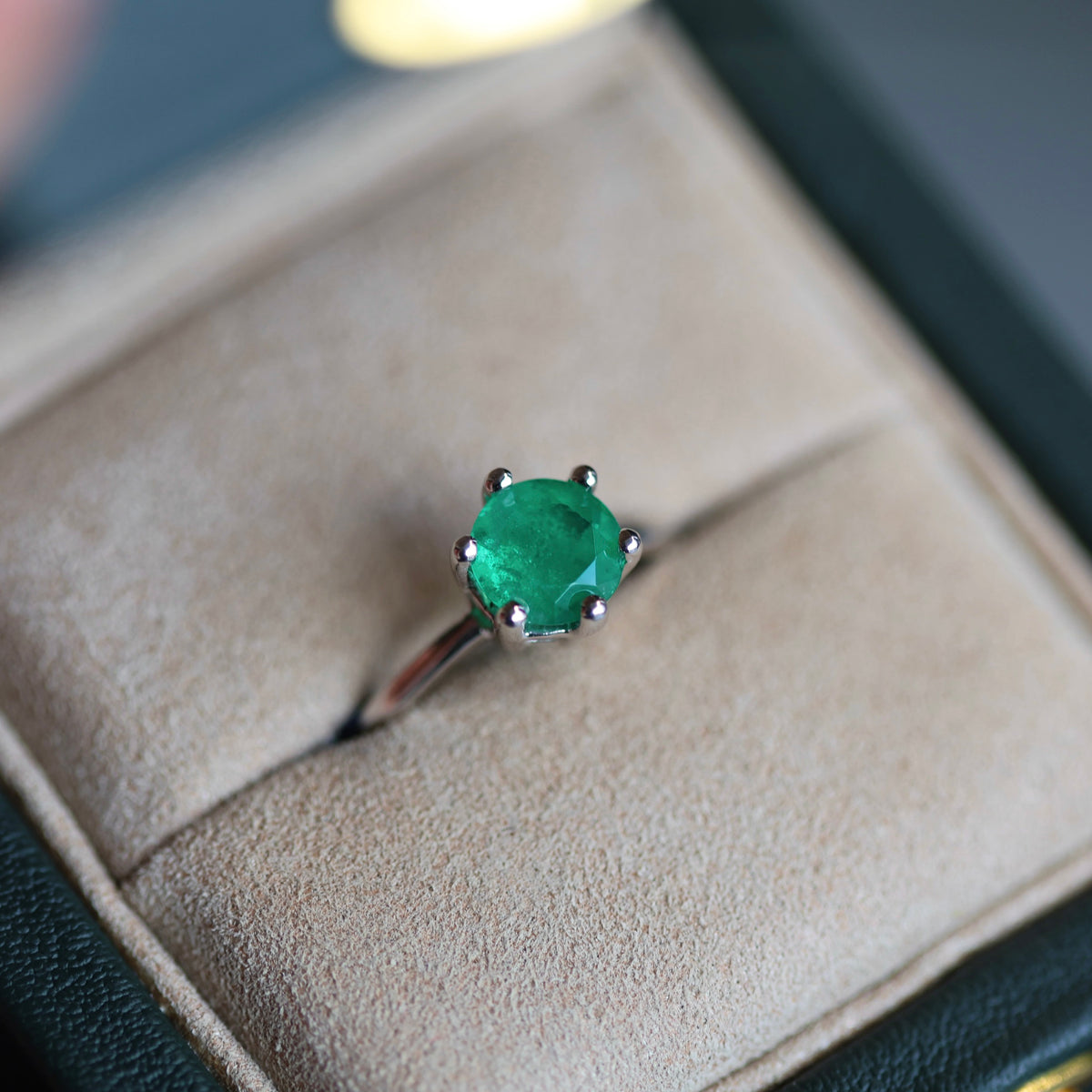 1.02 CT Colombian Emerald Engagement Ring with Six-Prong High-Set Setting