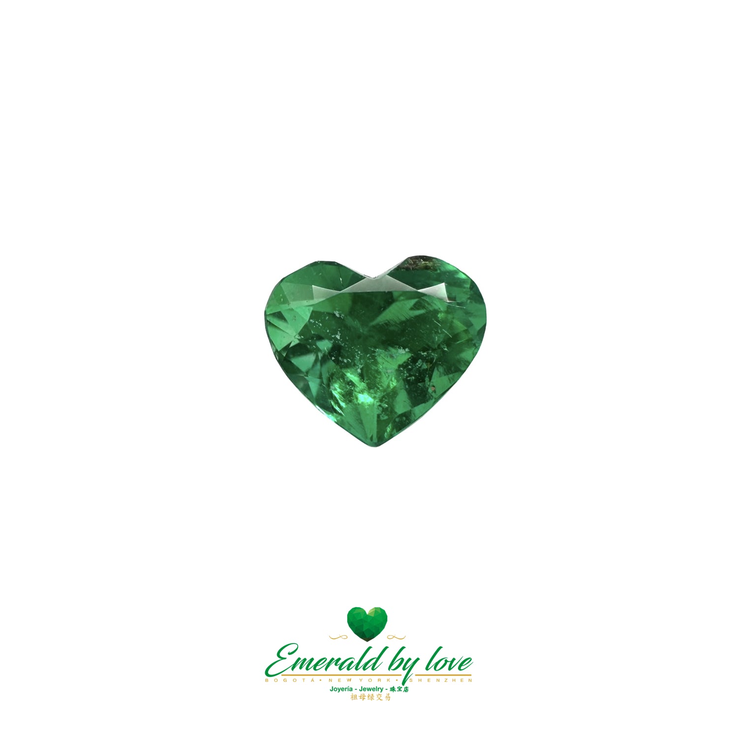 1.13 carat Colombian emerald in heart shape with rich green color and romantic brilliance