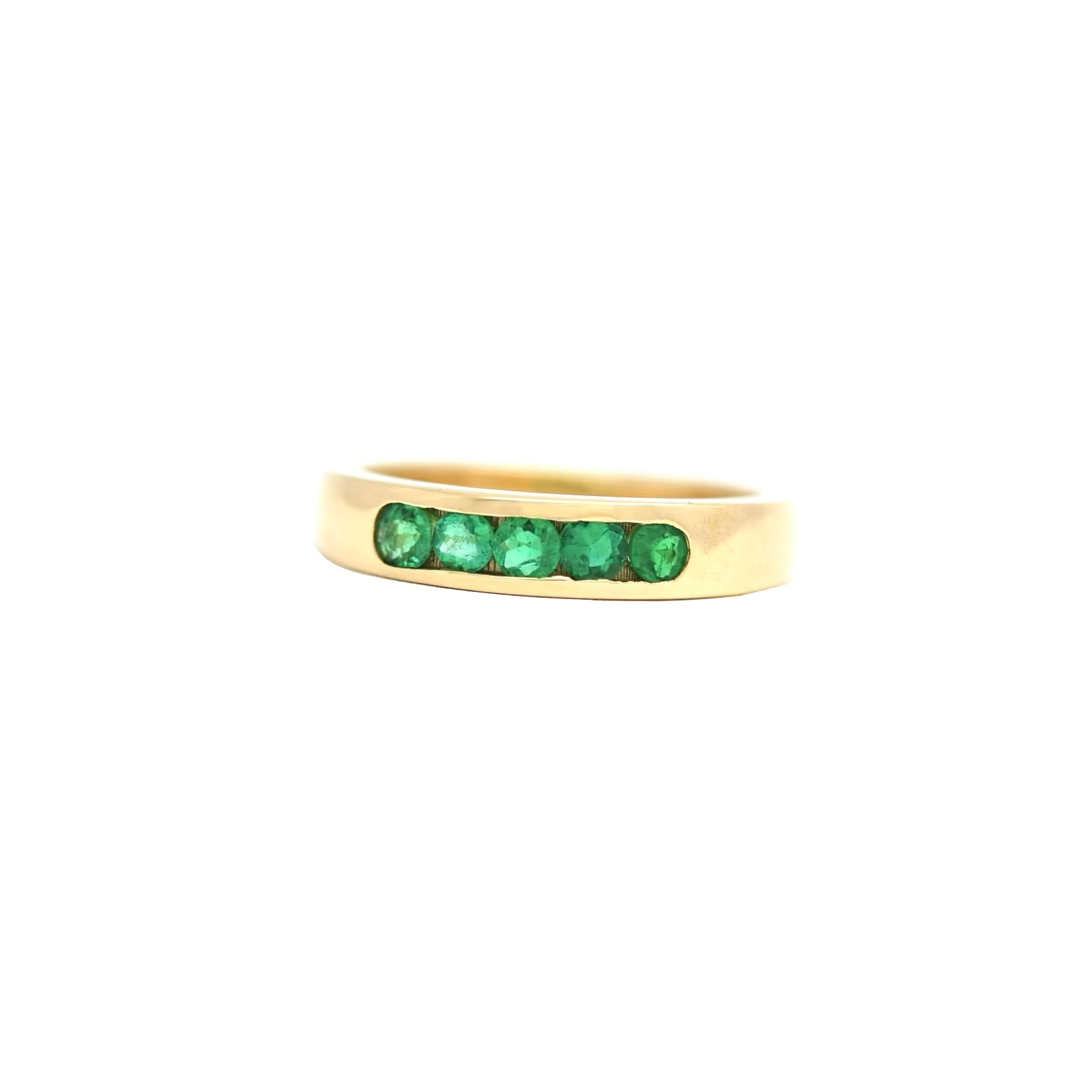 Men's Gold Wedding Band with Colombian Emeralds | Luxury Emerald Ring