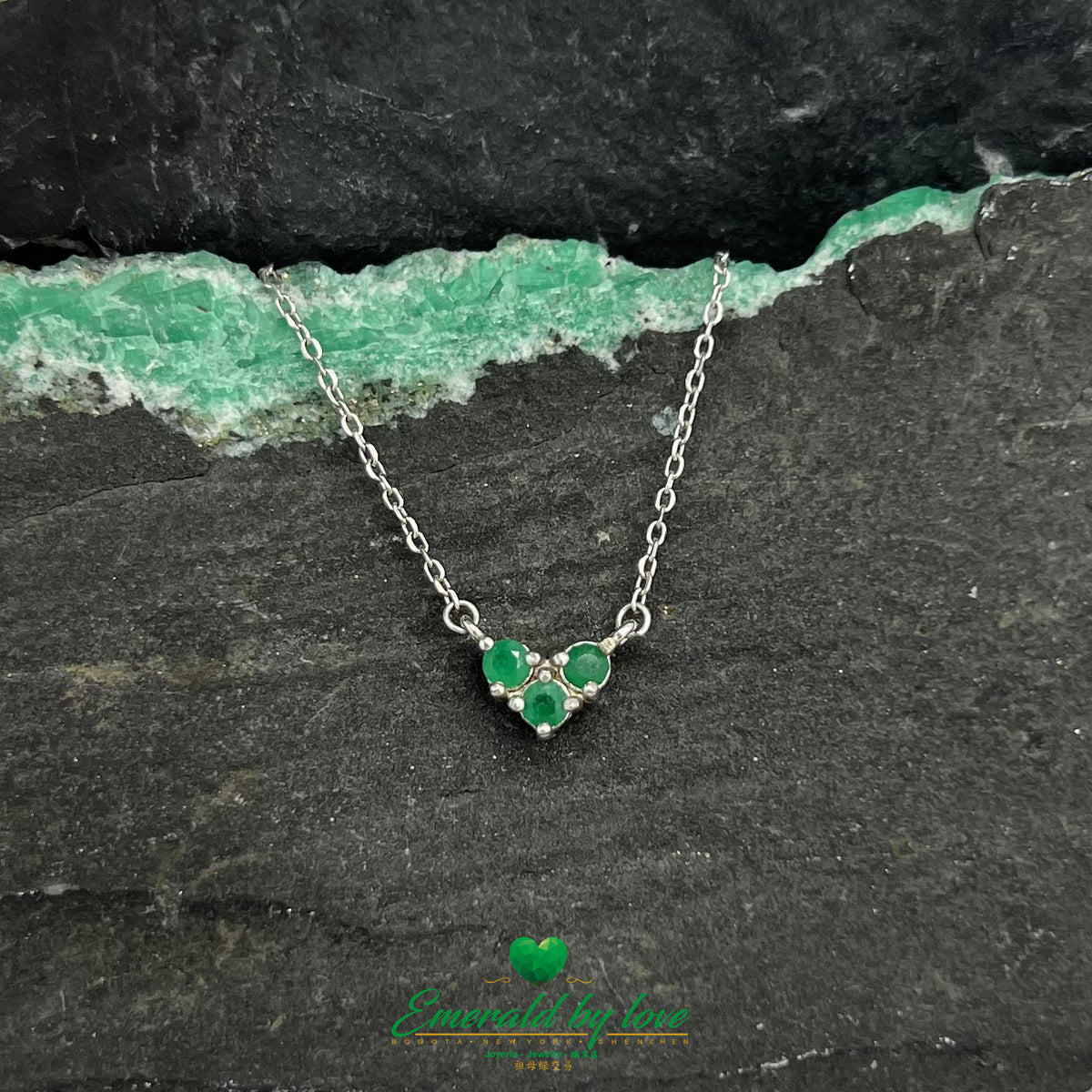 Natural Colombian Emerald Trio Pendant in 925 Sterling Silver