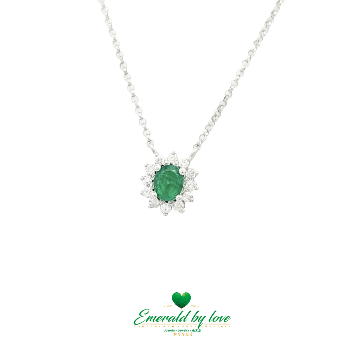 Oval Colombian Emerald and Diamond Floral Pendant