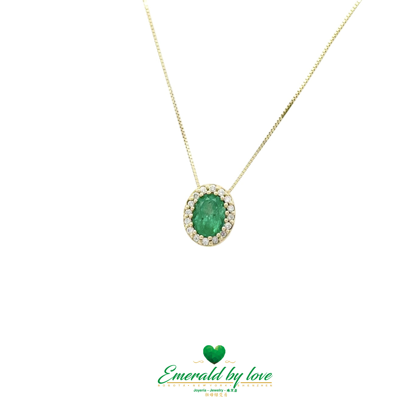 Oval Colombian Emerald and Diamond Pendant in Yellow Gold