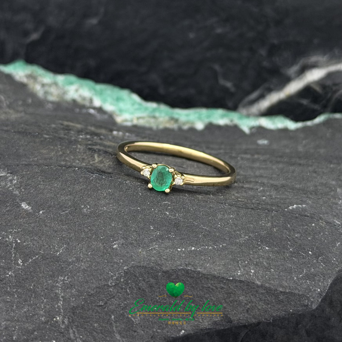 Oval Emerald and Diamond Ring in a Minimalist Design