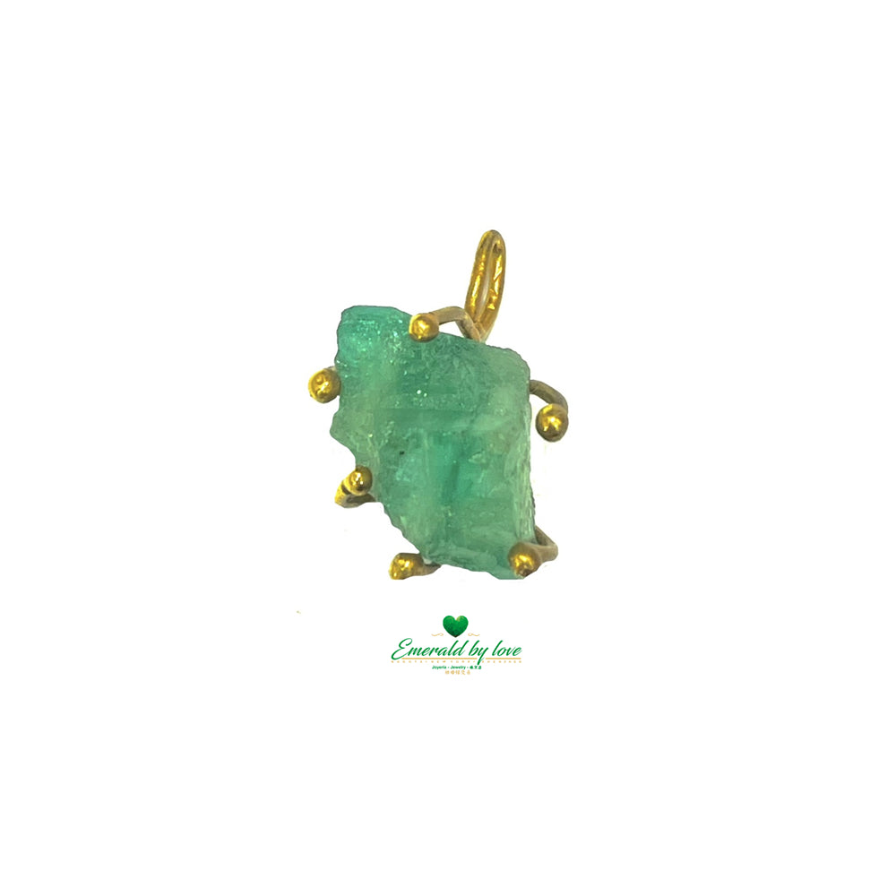 Elegant Five-Prong Design Gold-Plated Pendant with 16 ct Rough-Cut Emerald