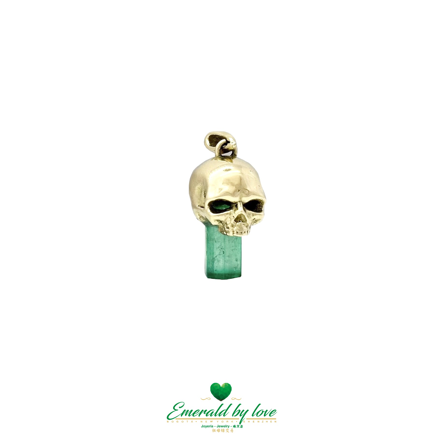 Skull Pendant in 18K Yellow Gold with 4.21ct Canutillo Colombian Emerald