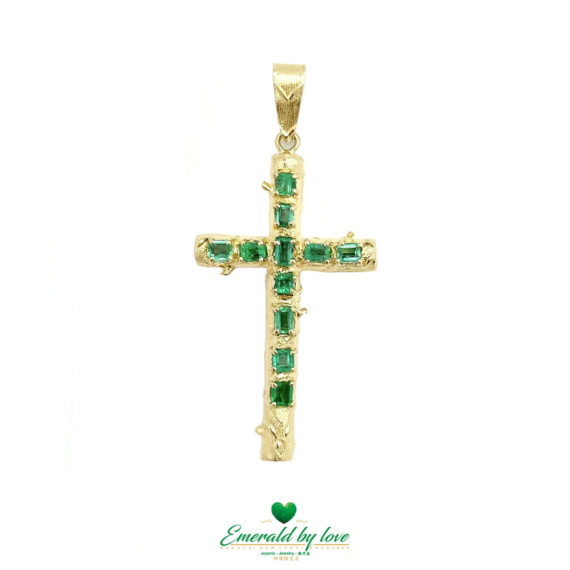 Stunning Yellow Gold Cross Pendant with Authentic Colombian Emeralds