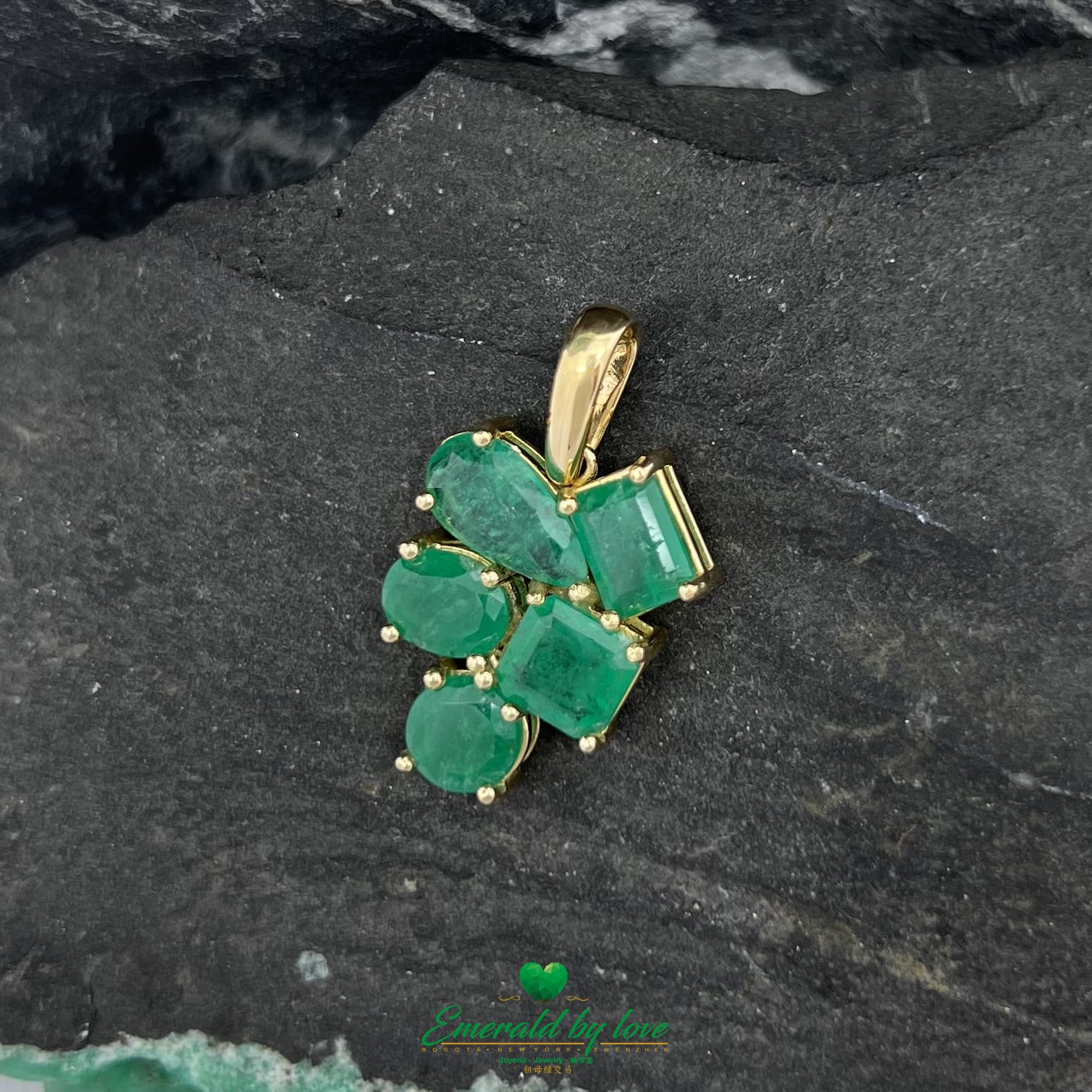 18k Yellow Gold Pendant with Multishaped 4.5 tcw Emeralds