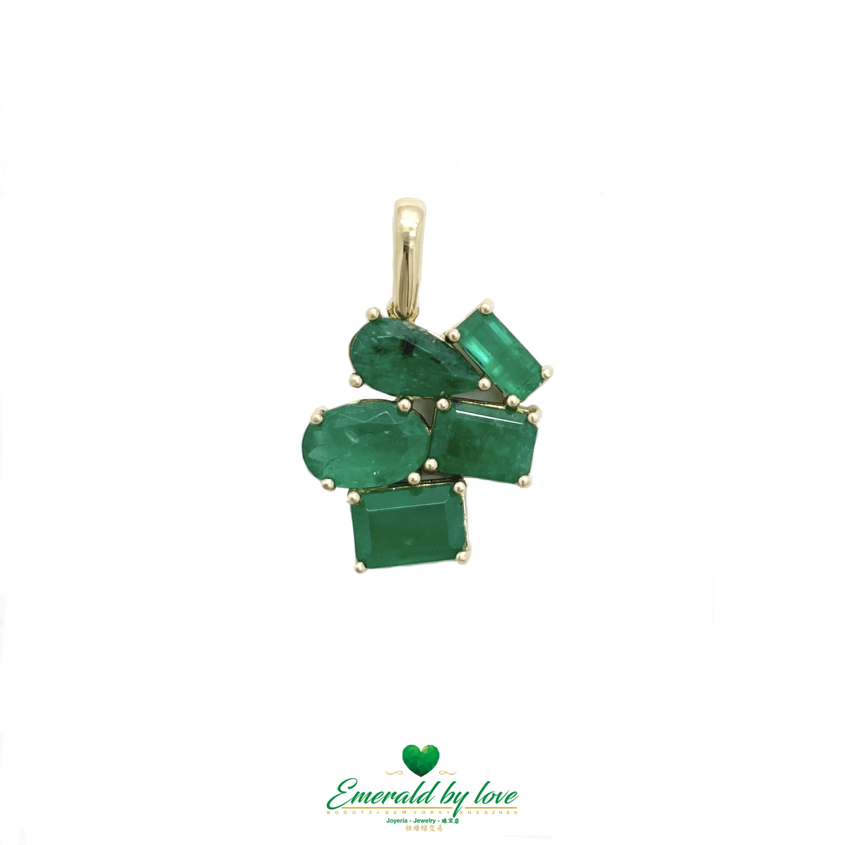 Versatile 18k Yellow Gold Pendant with 4.92 ct Multishaped Emeralds