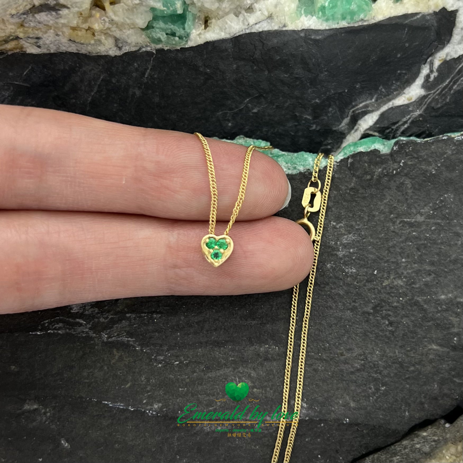 Dainty Heart Pendant with Delicate Round Emeralds