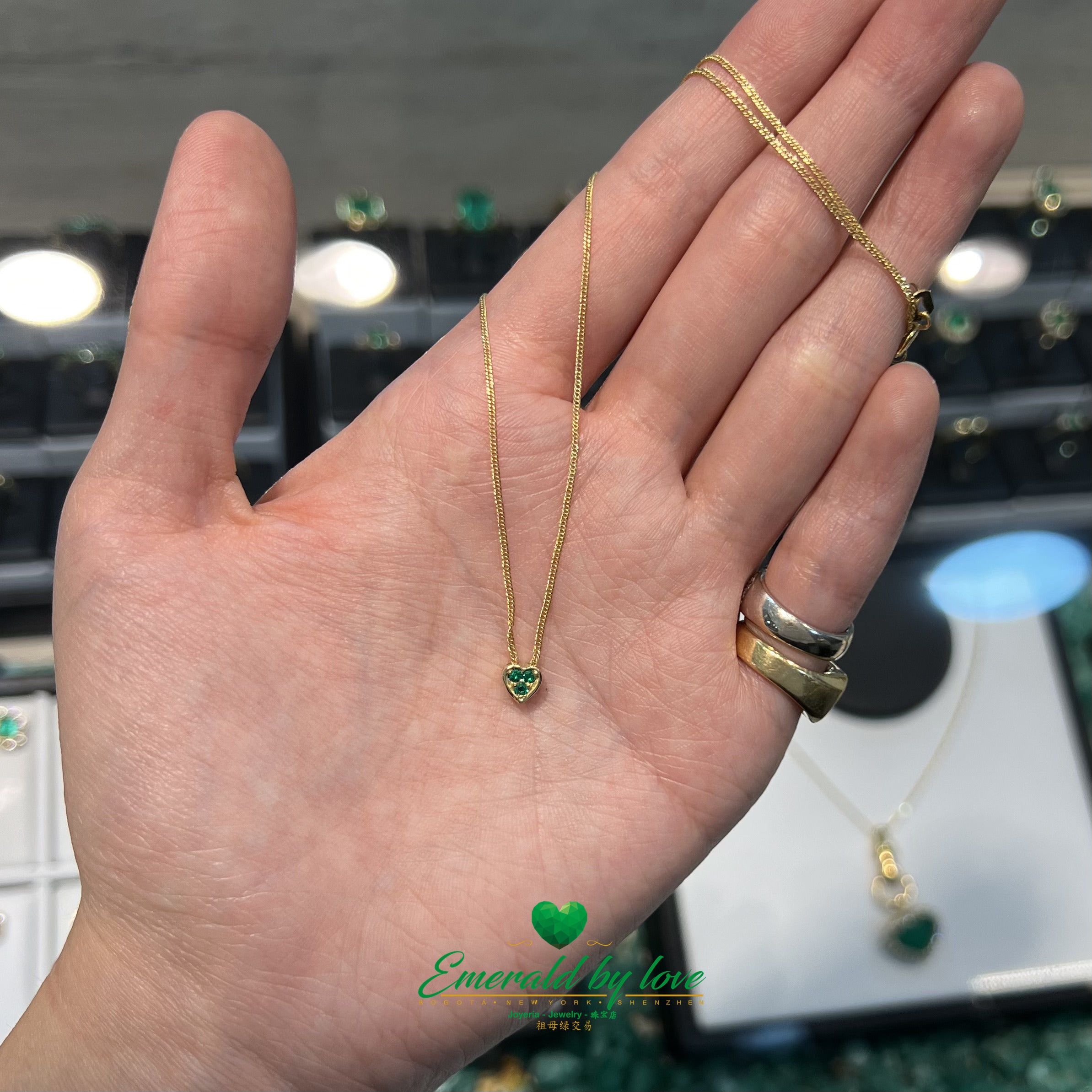 Dainty Heart Pendant with Delicate Round Emeralds