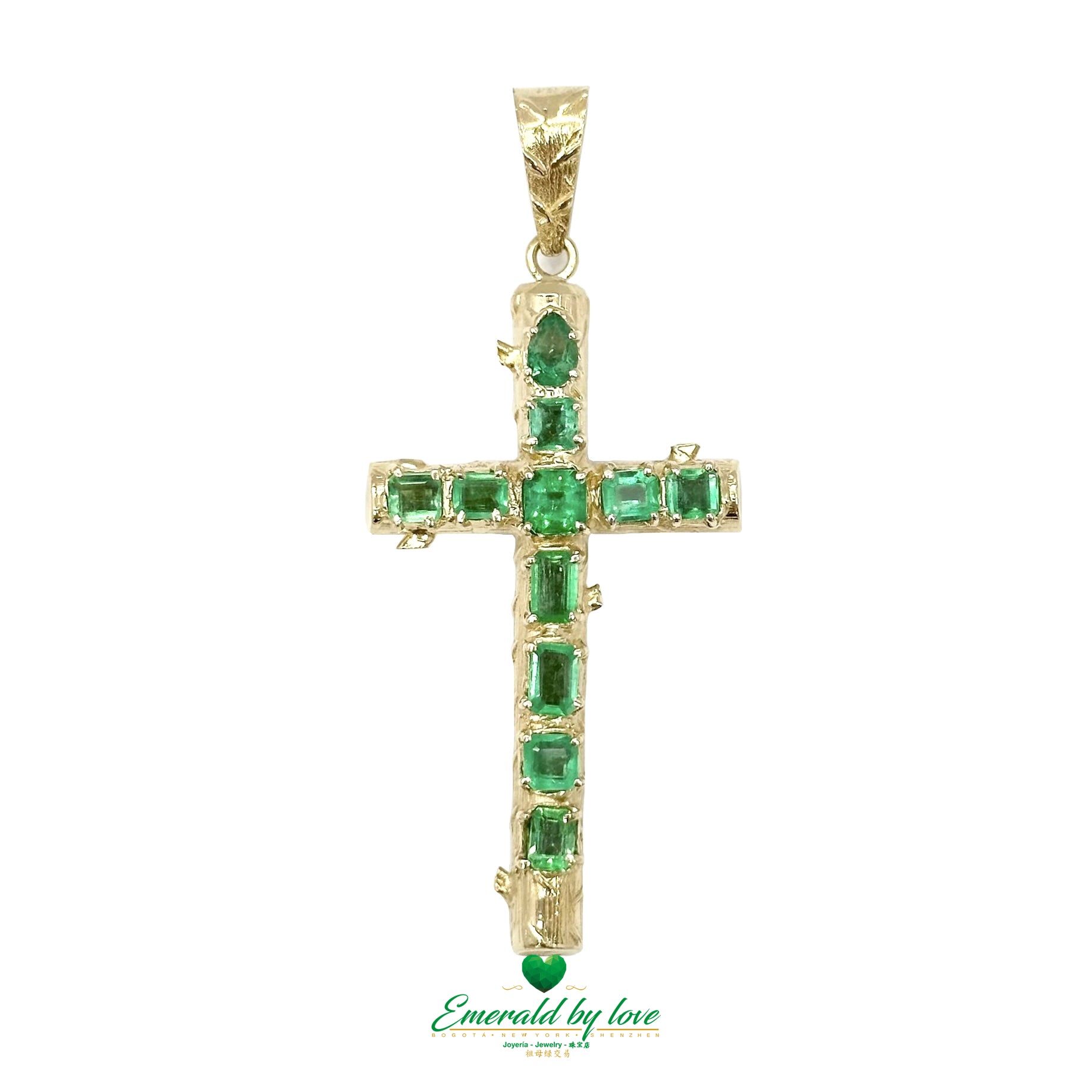 Elegance in a Yellow Gold Cross with Colombian Emeralds