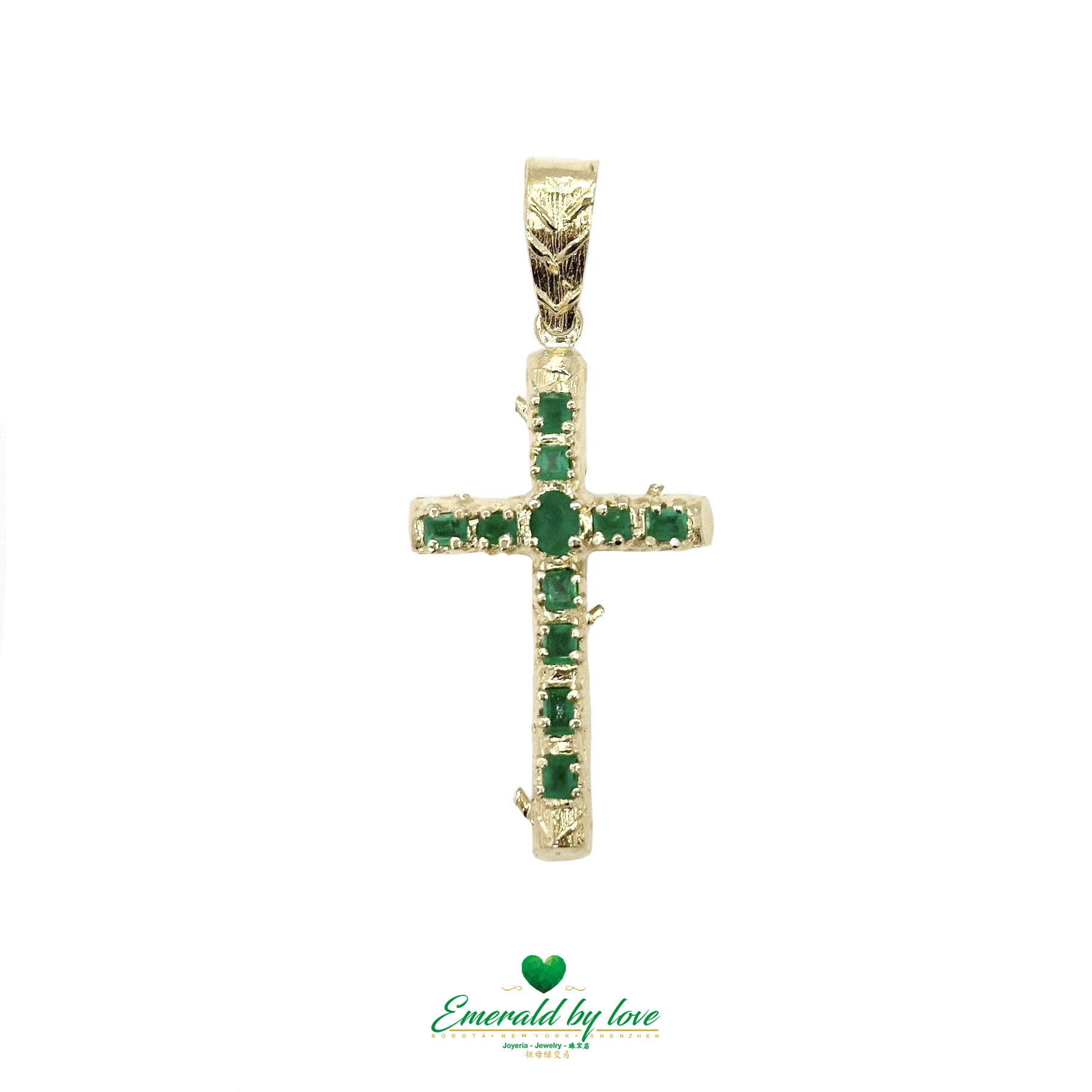 Trunk-Style Cross with Oval & Rectangular Colombian Emeralds