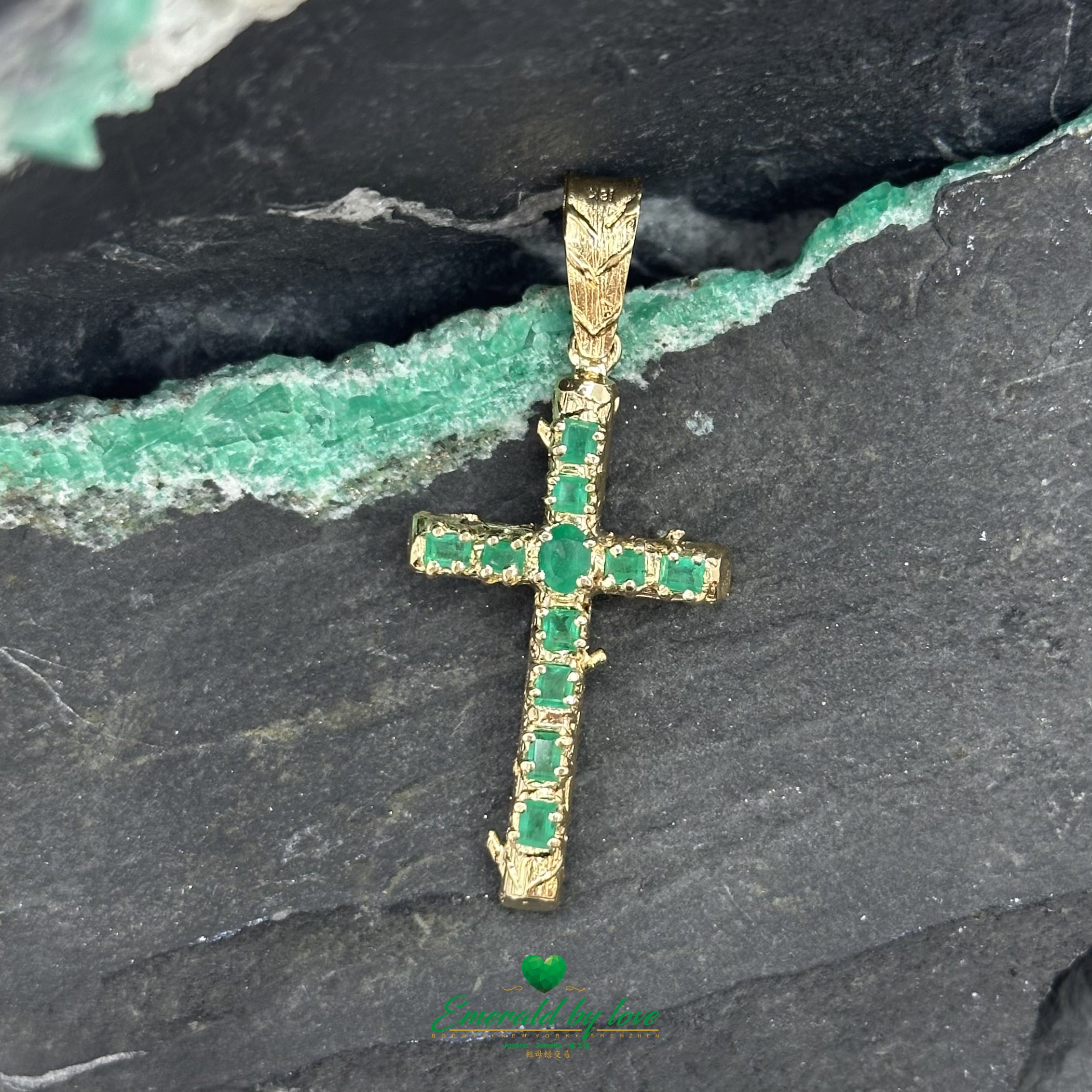 Trunk-Style Cross with Oval & Rectangular Colombian Emeralds