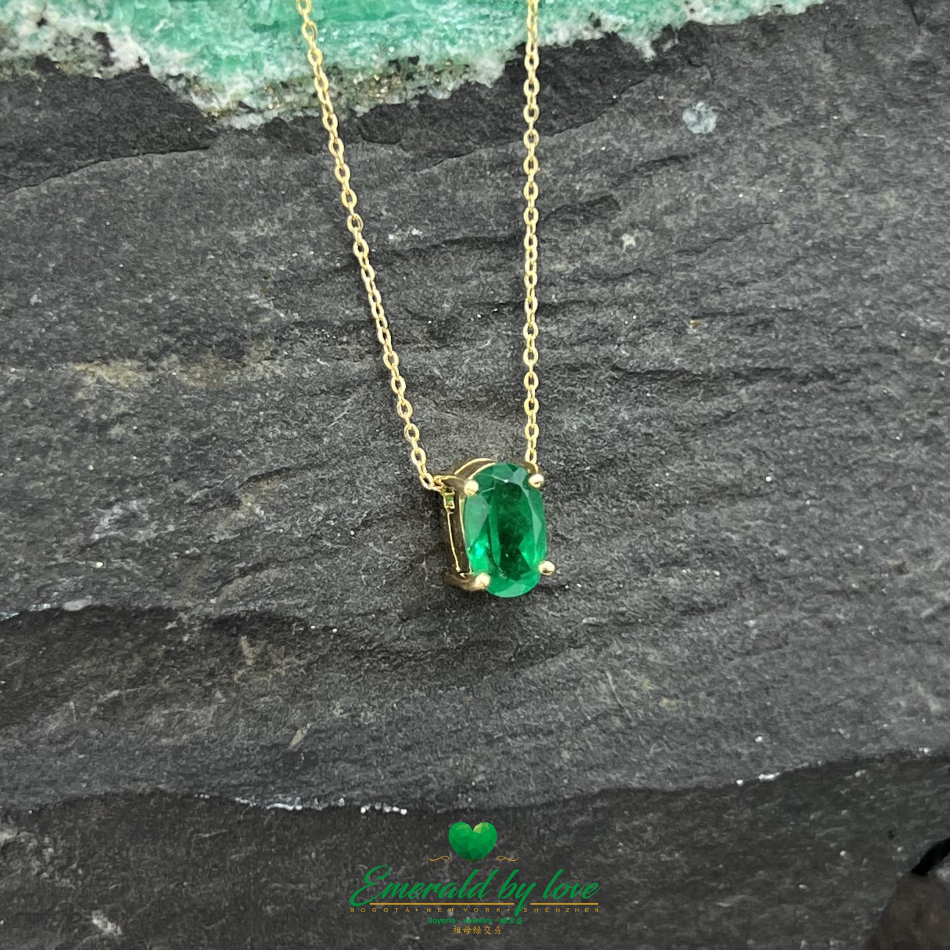 Charming Yellow Gold Pendant with 0.71ct Oval Emerald in Prong-Set Box Design