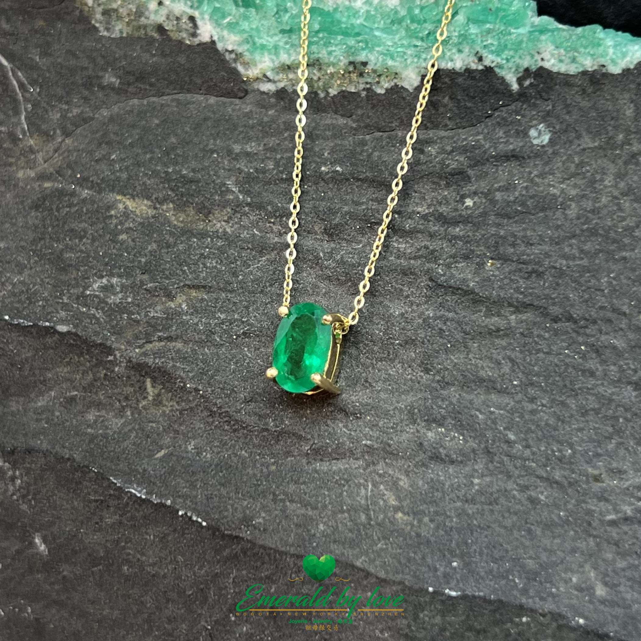 Charming Yellow Gold Pendant with 0.71ct Oval Emerald in Prong-Set Box Design