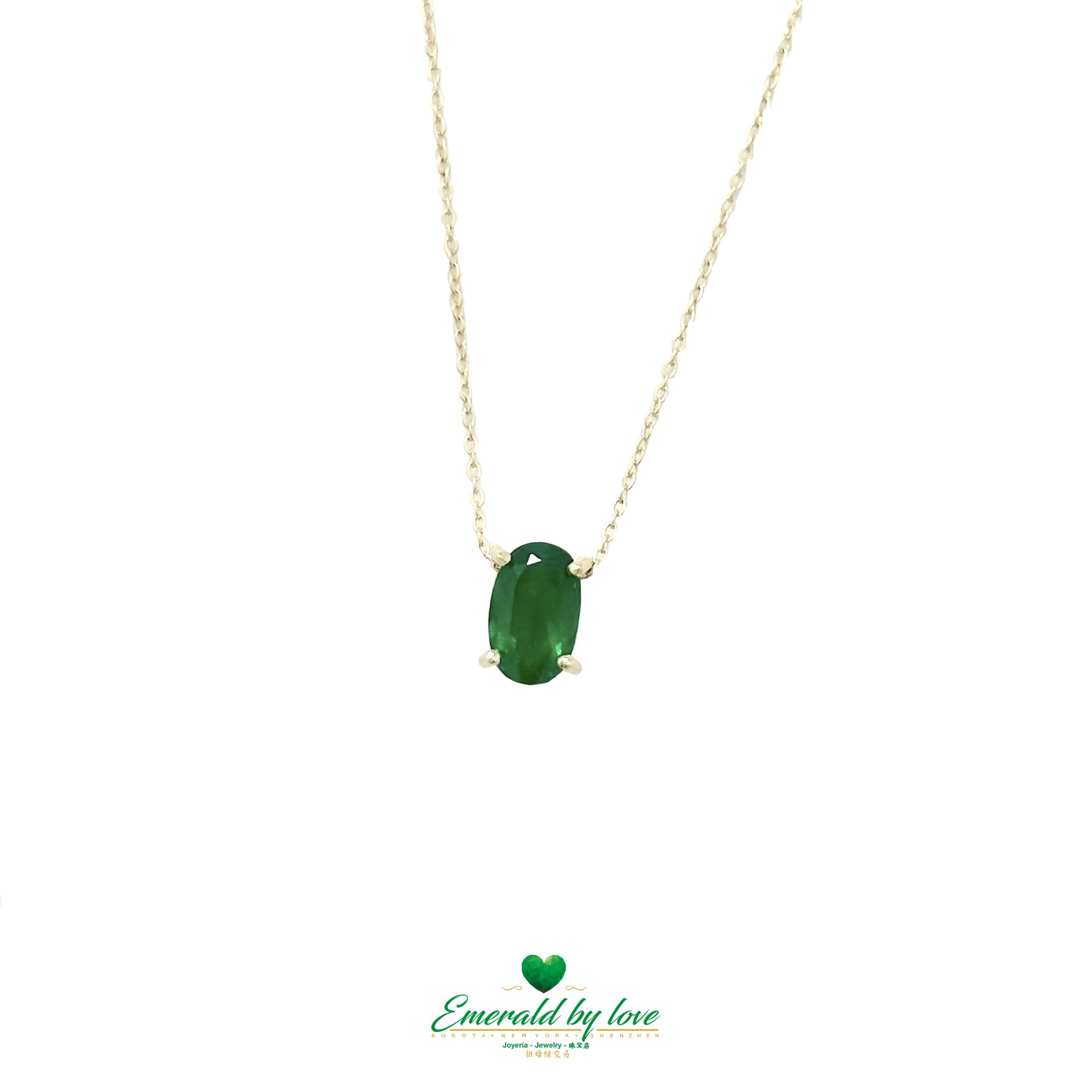 Charming Yellow Gold Pendant with 0.71ct Oval Emerald in Prong-Set Box Design