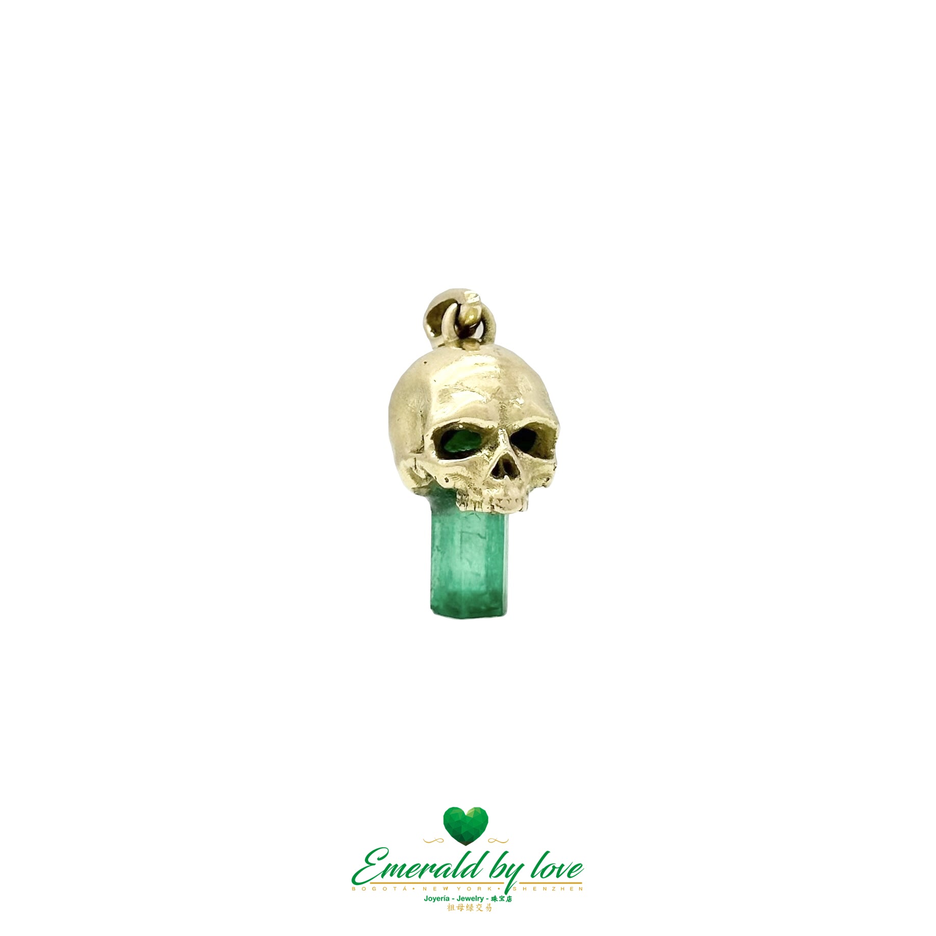 Skull Pendant in 18K Yellow Gold with 3.22ct Canutillo Colombian Emerald