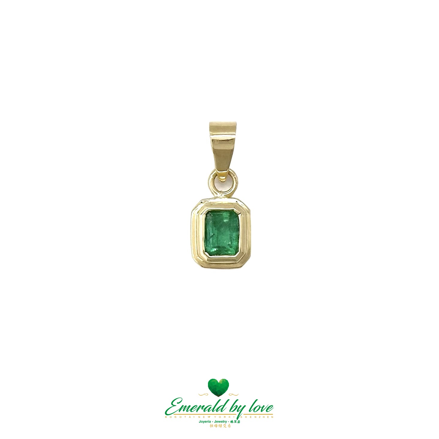 Rectangular Bezel-Set Emerald Pendant in 18K Yellow Gold