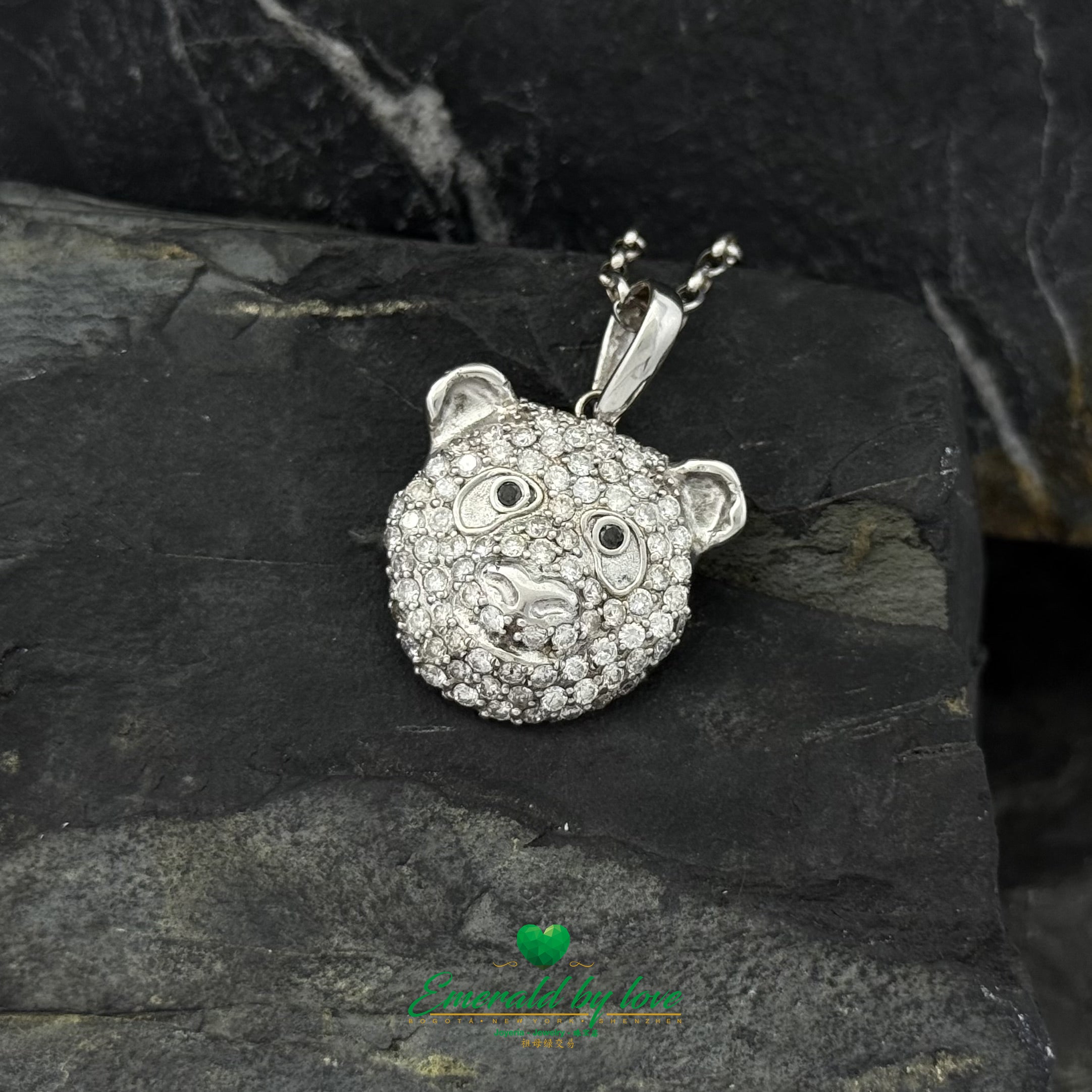 18K White Gold Panda Pendant with Natural Diamonds