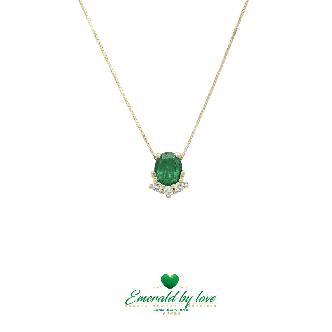 Yellow Gold Pineapple Pendant with Oval Emerald and Diamonds