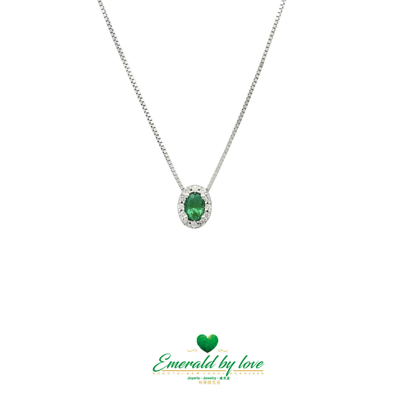 Minimalist White Gold Pendant with Oval Colombian Emerald