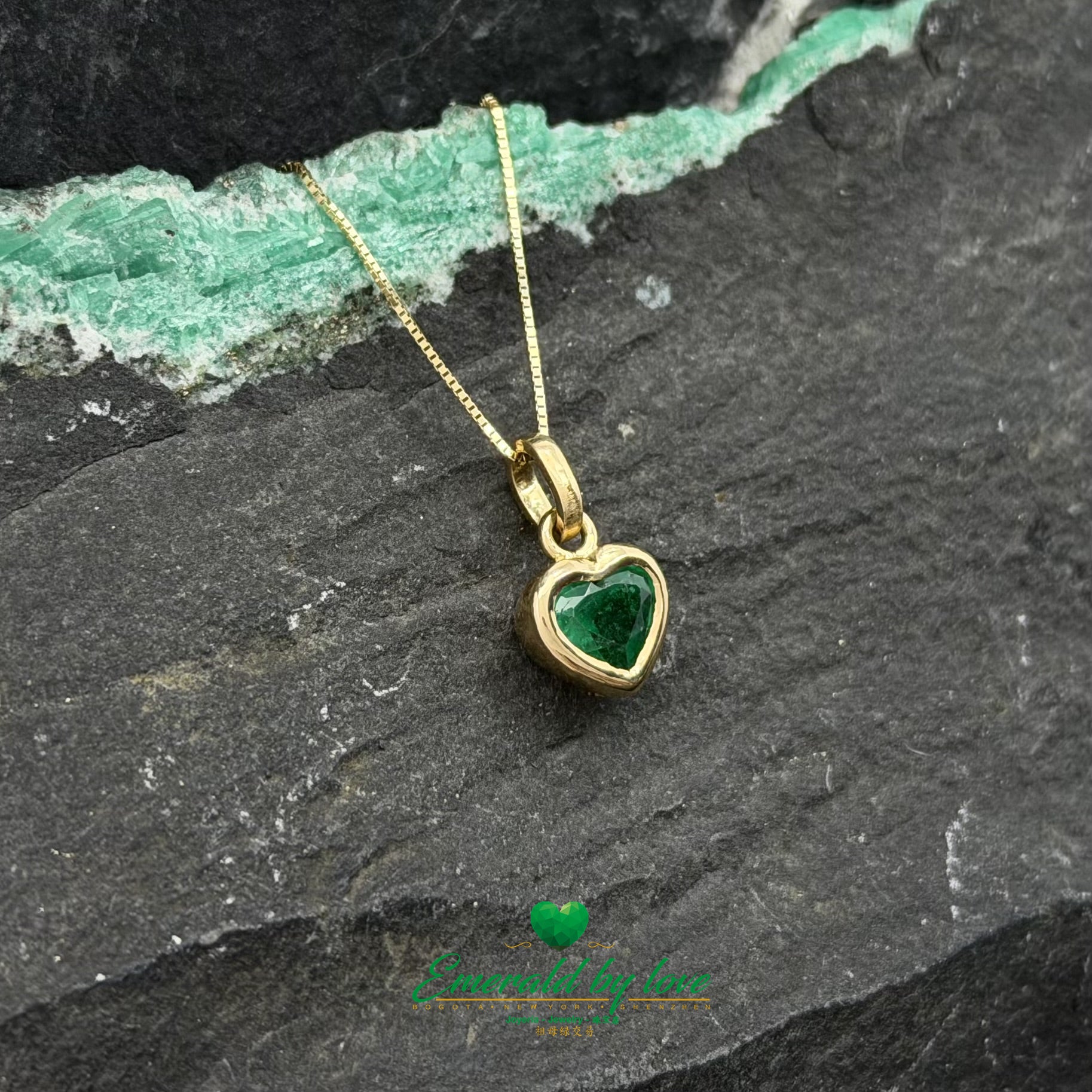 Yellow Gold Bezel-Set Emerald Heart Pendant