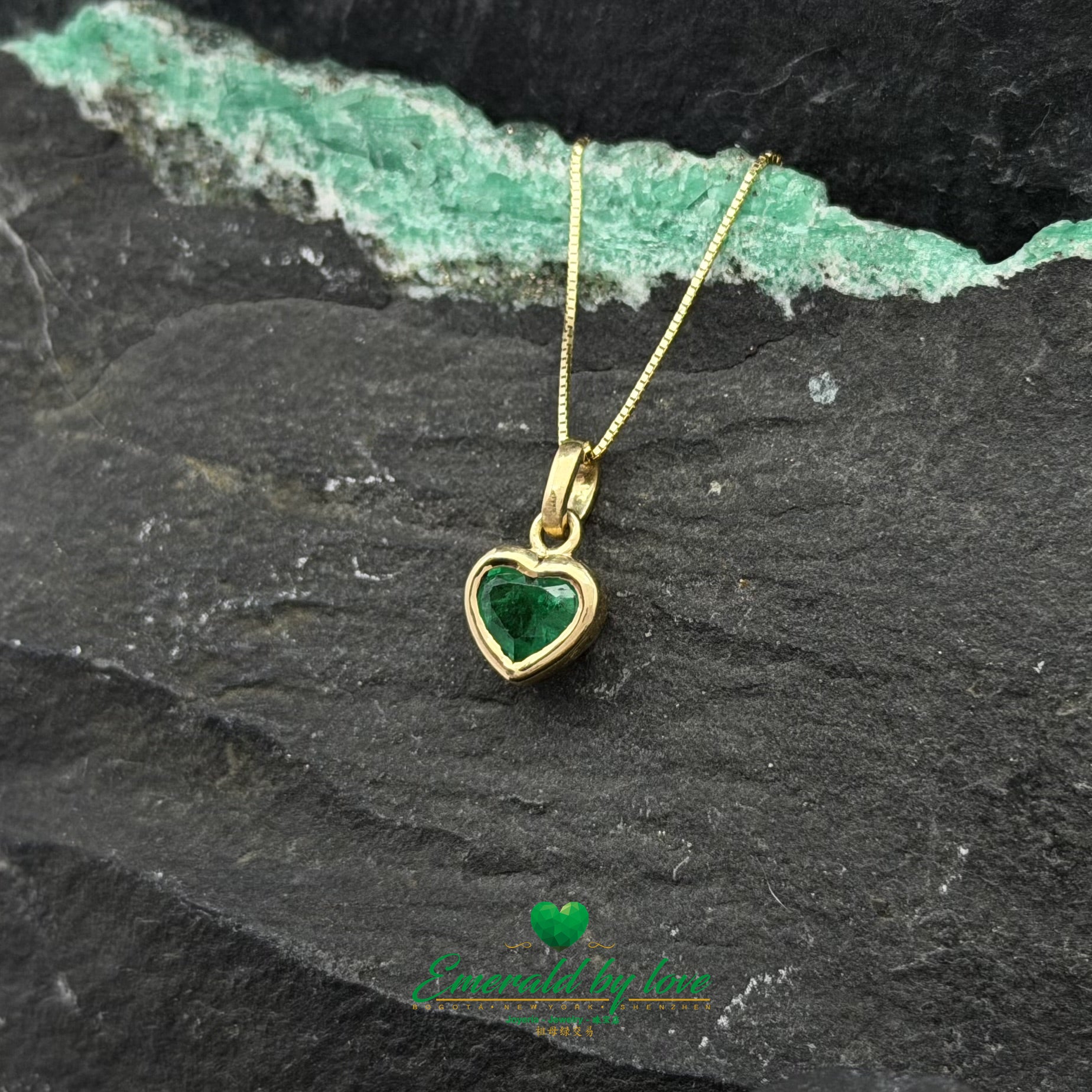 Yellow Gold Bezel-Set Emerald Heart Pendant