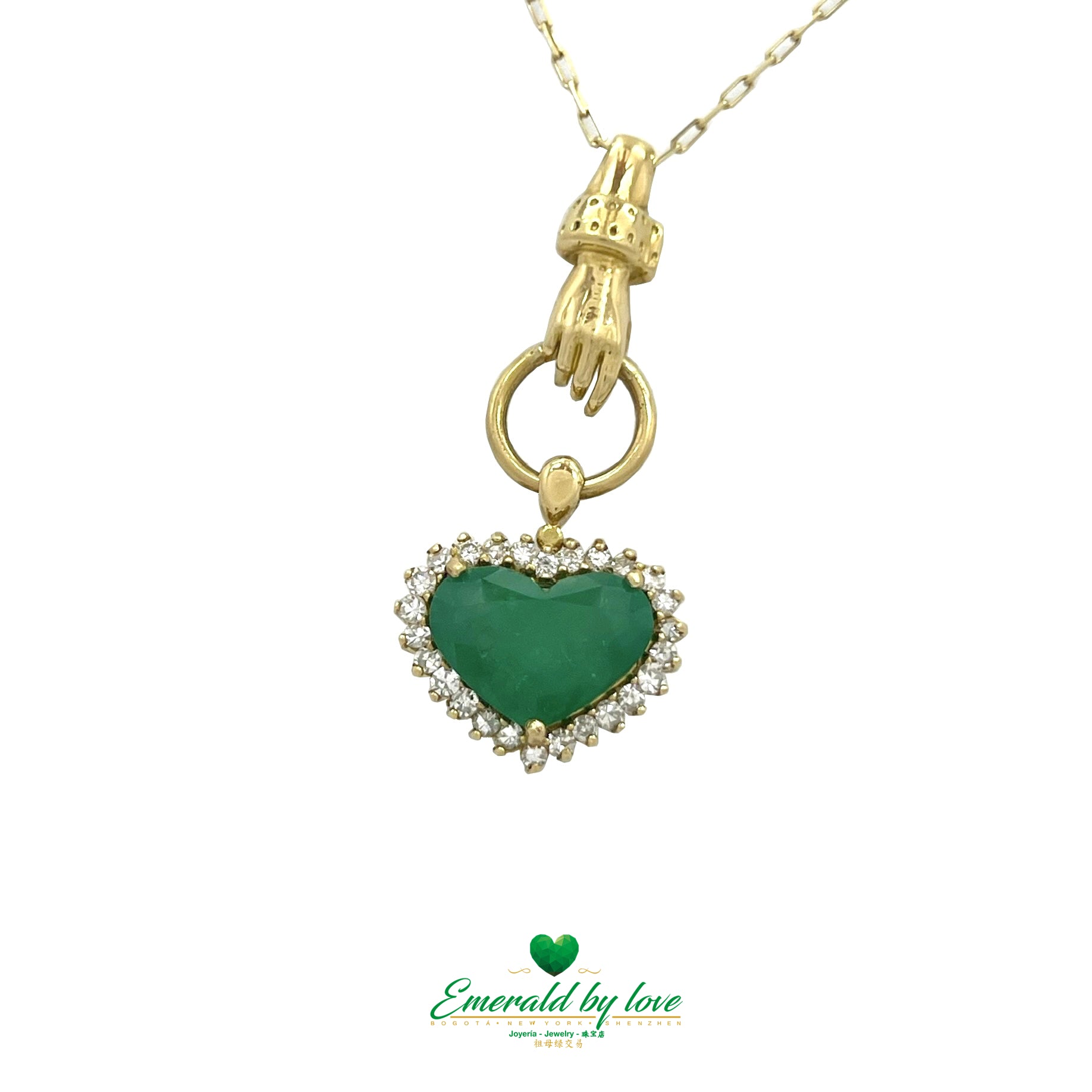 Hermoso colgante de esmeralda en forma de corazón en oro amarillo de 18 k