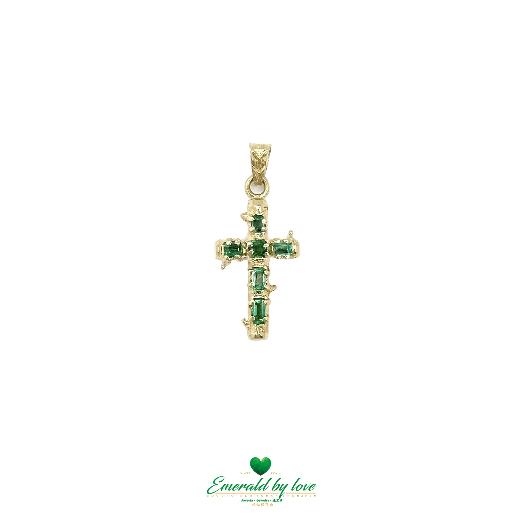 Bold Trunk-Style Design Cross with Colombian Emeralds