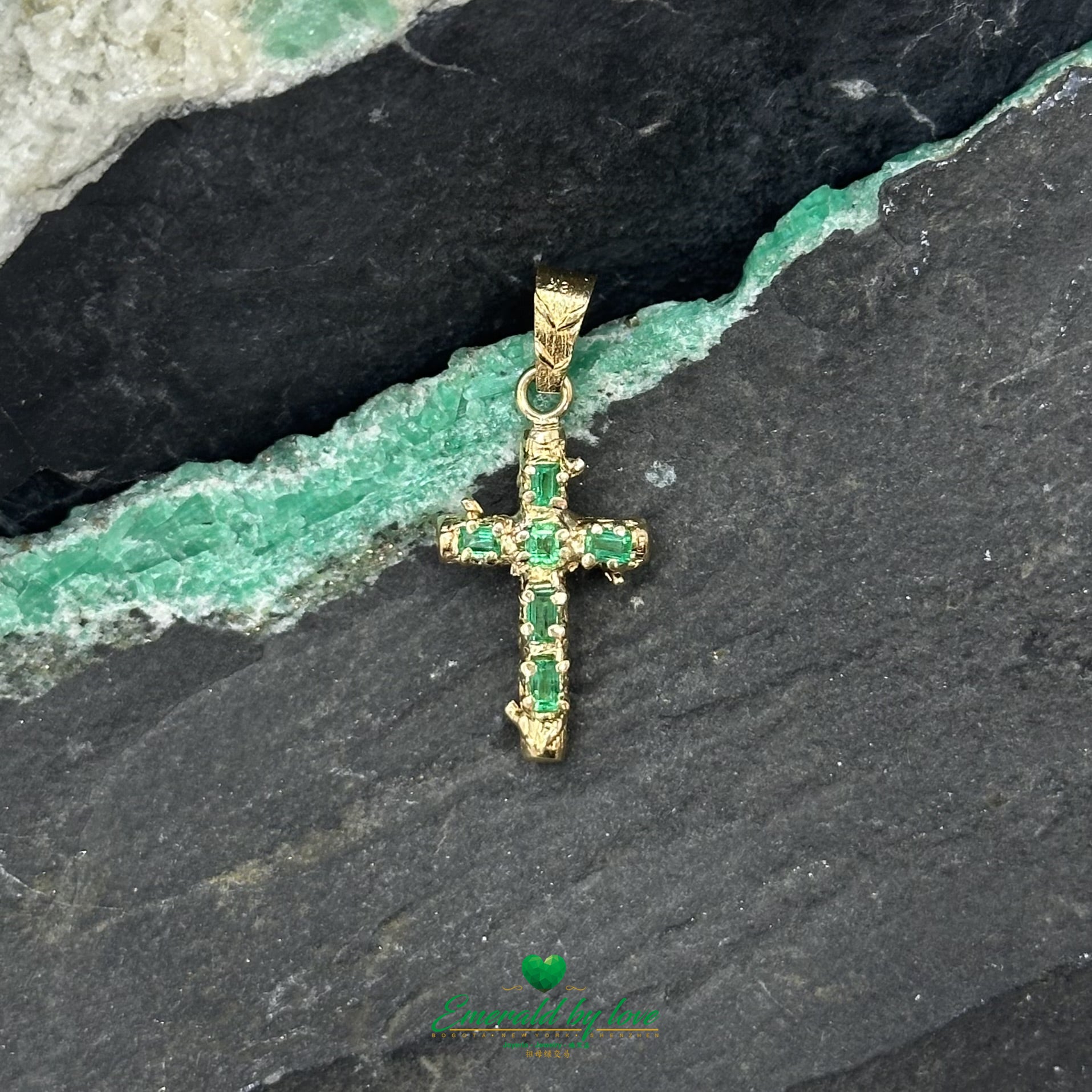 Bold Trunk-Style Design Cross with Colombian Emeralds