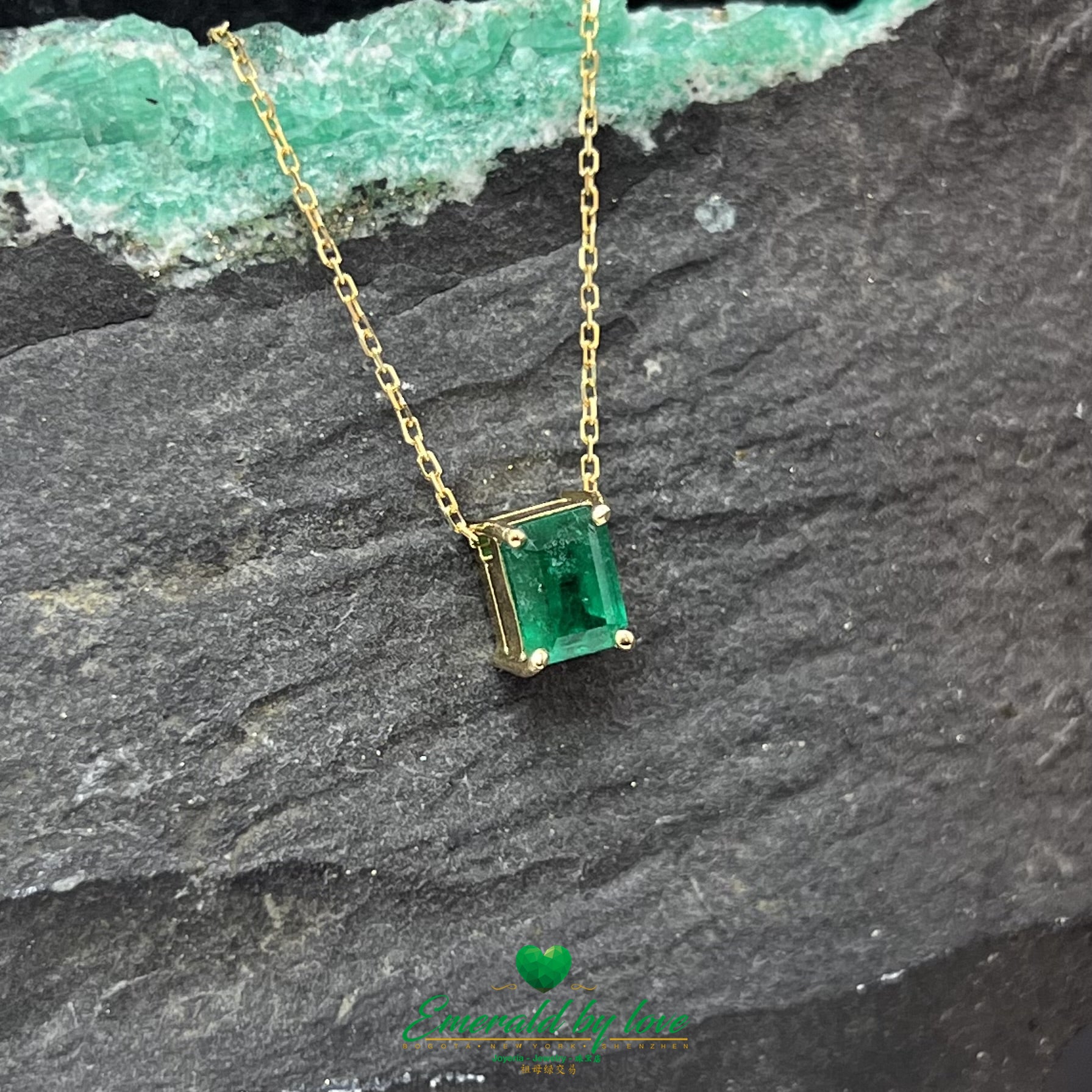 Singular Design Yellow Gold Pendant with 1.07ct Rectangular Emerald