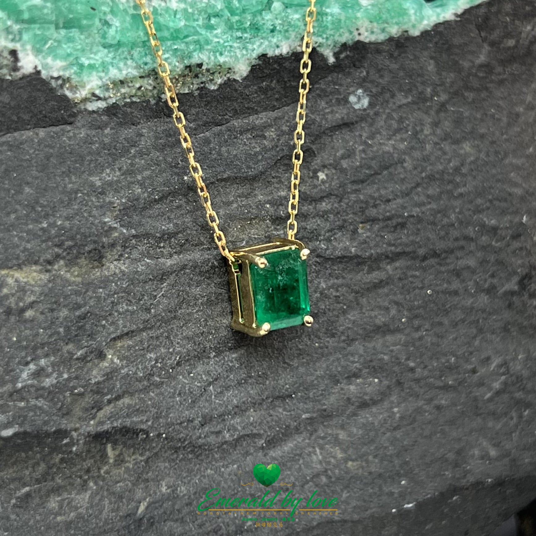 Singular Design Yellow Gold Pendant with 1.07ct Rectangular Emerald