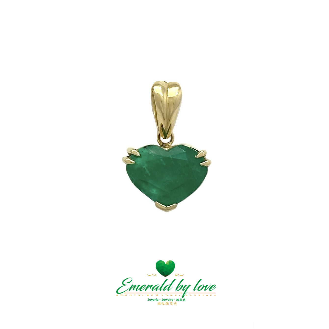 Heart-Shaped Colombian Emerald Pendant with Double Prong Top and V-Prong Bottom
