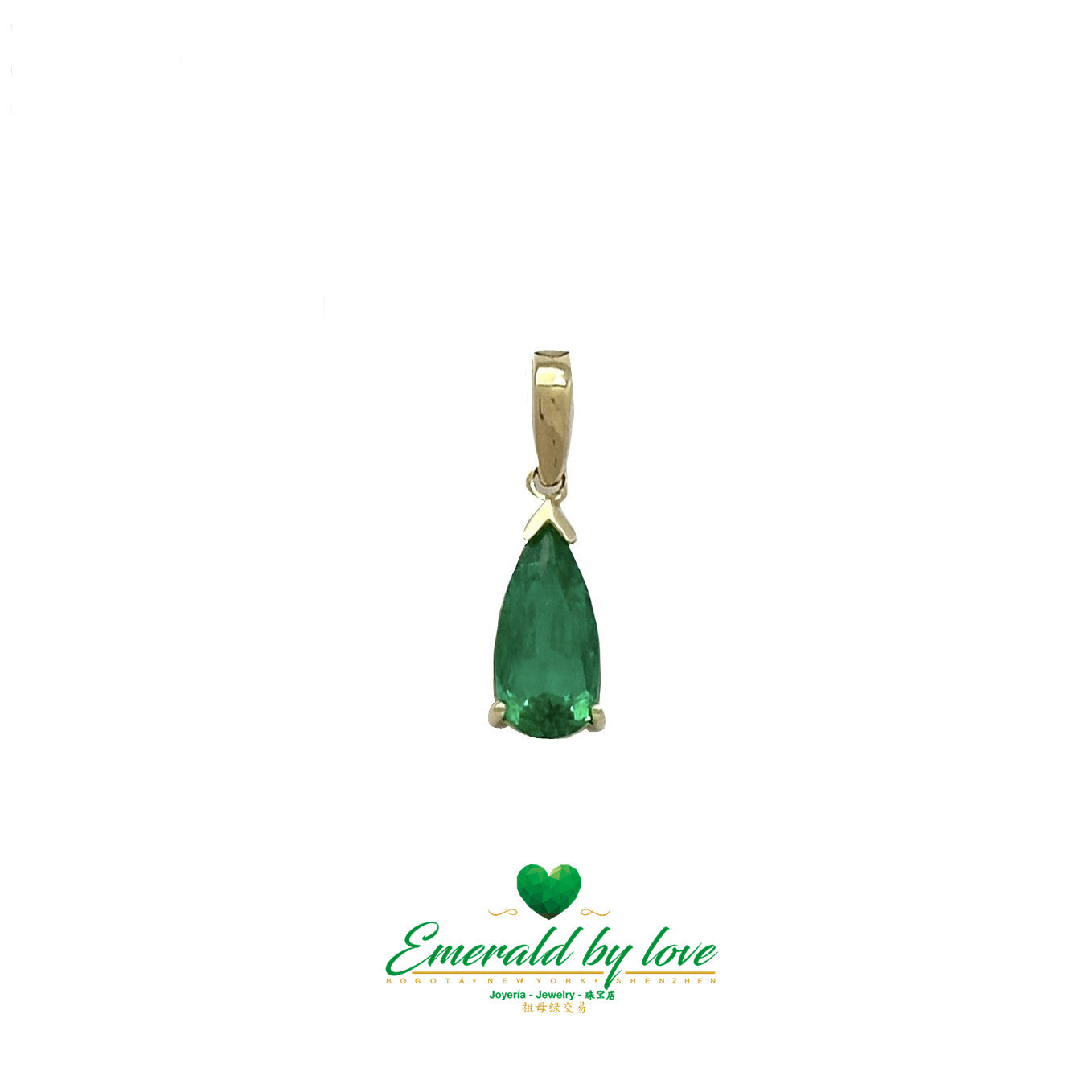 Elongated Colombian Emerald Teardrop Pendant in 18K Yellow Gold