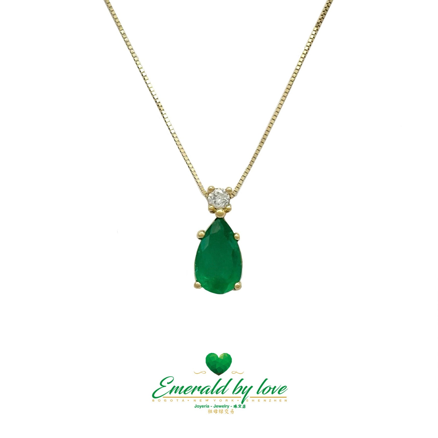 Pear-Shaped Colombian Emerald Pendant with Diamond Accent Tip