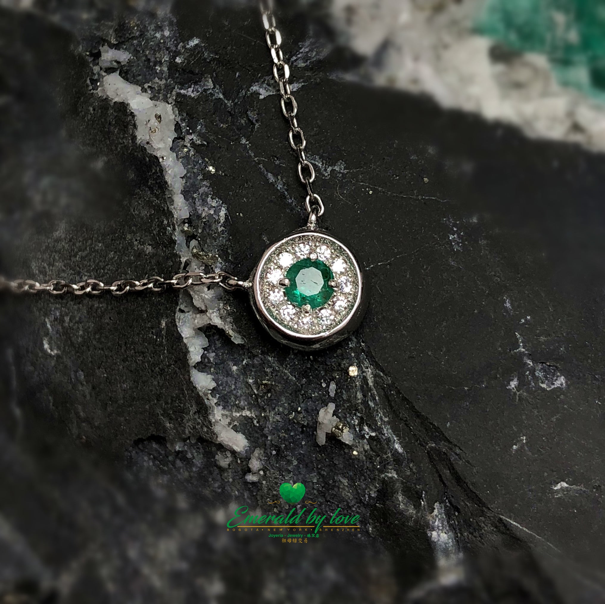 Double-Sided Round Marquis Pendant with Emerald and Sapphire