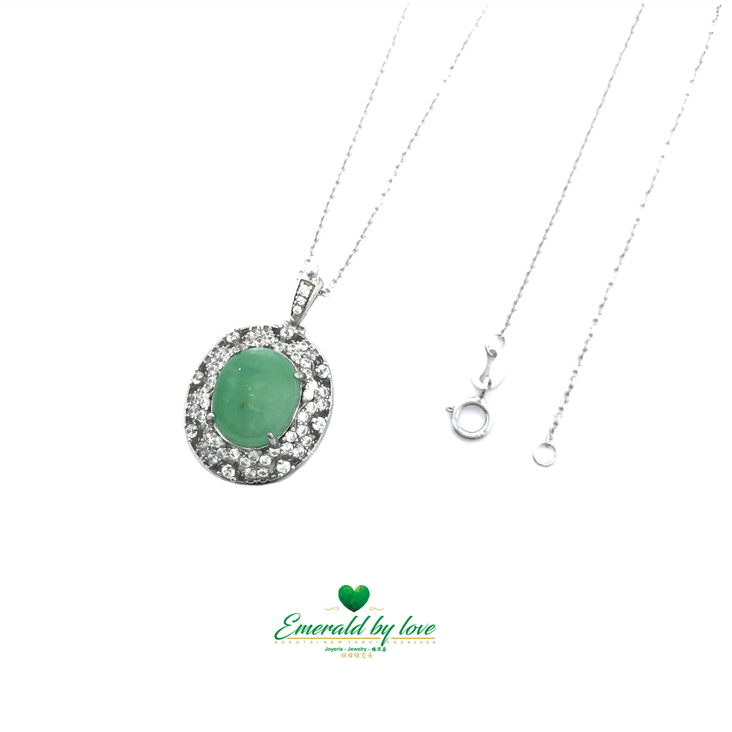 Pendant with Round Cabochon Emerald and Elegant Arabesque Design