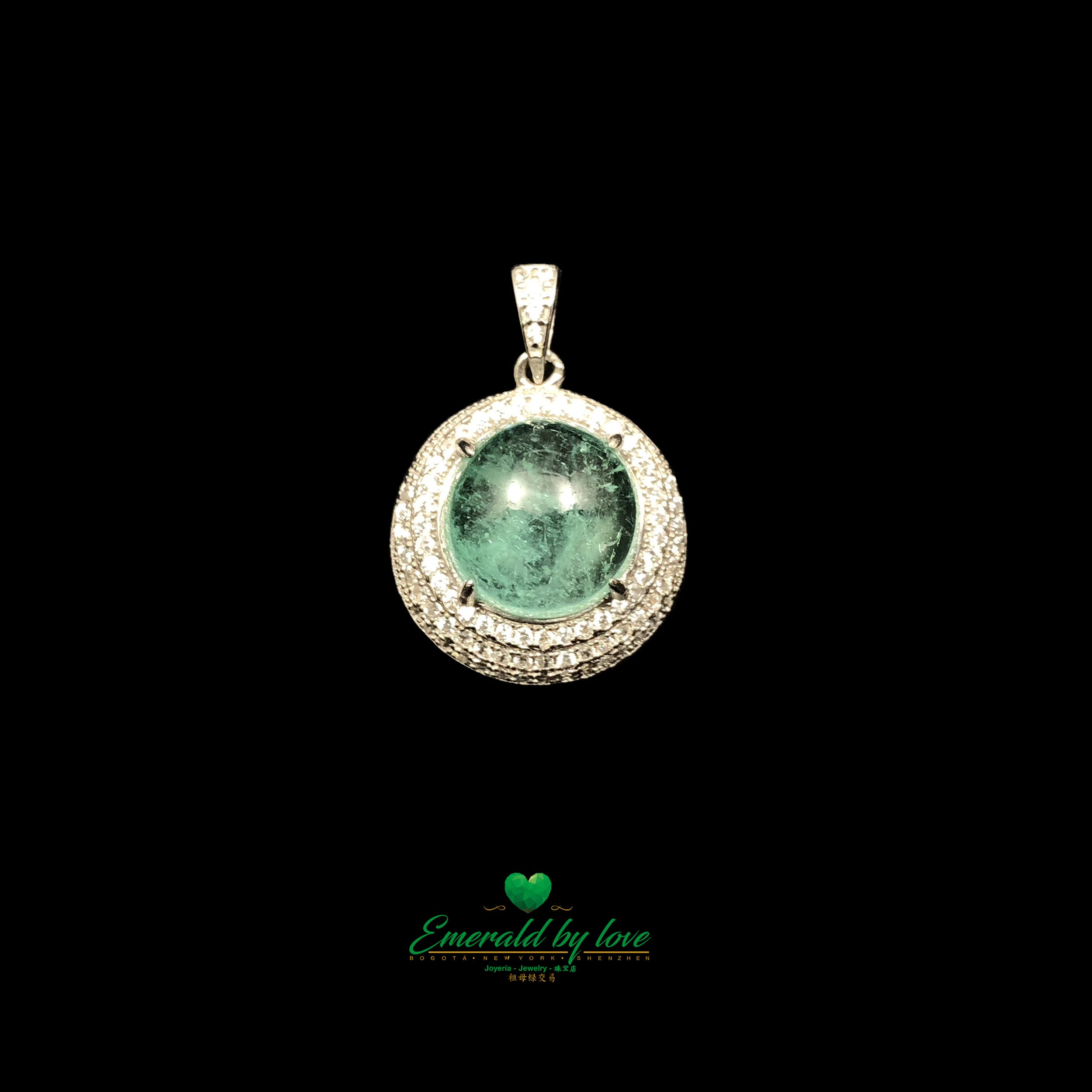 Pendant with Emerald Crystal Cabochon and Intricate Design