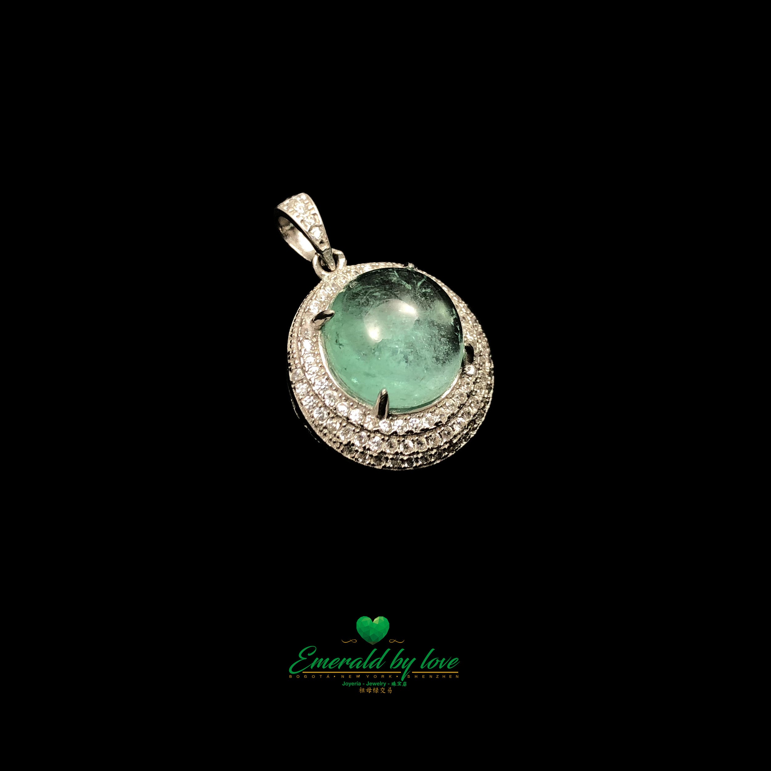 Pendant with Emerald Crystal Cabochon and Intricate Design