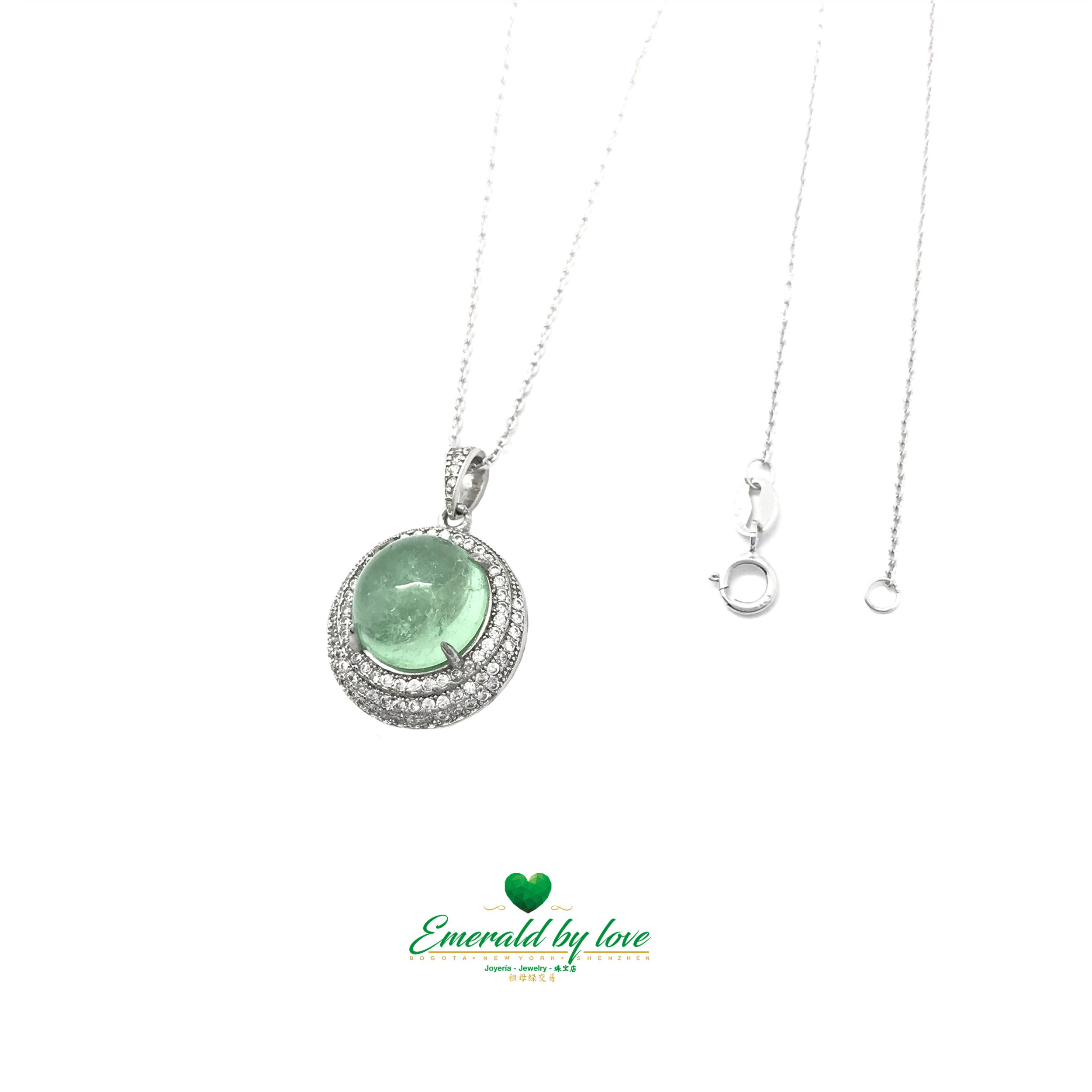 Pendant with Emerald Crystal Cabochon and Intricate Design