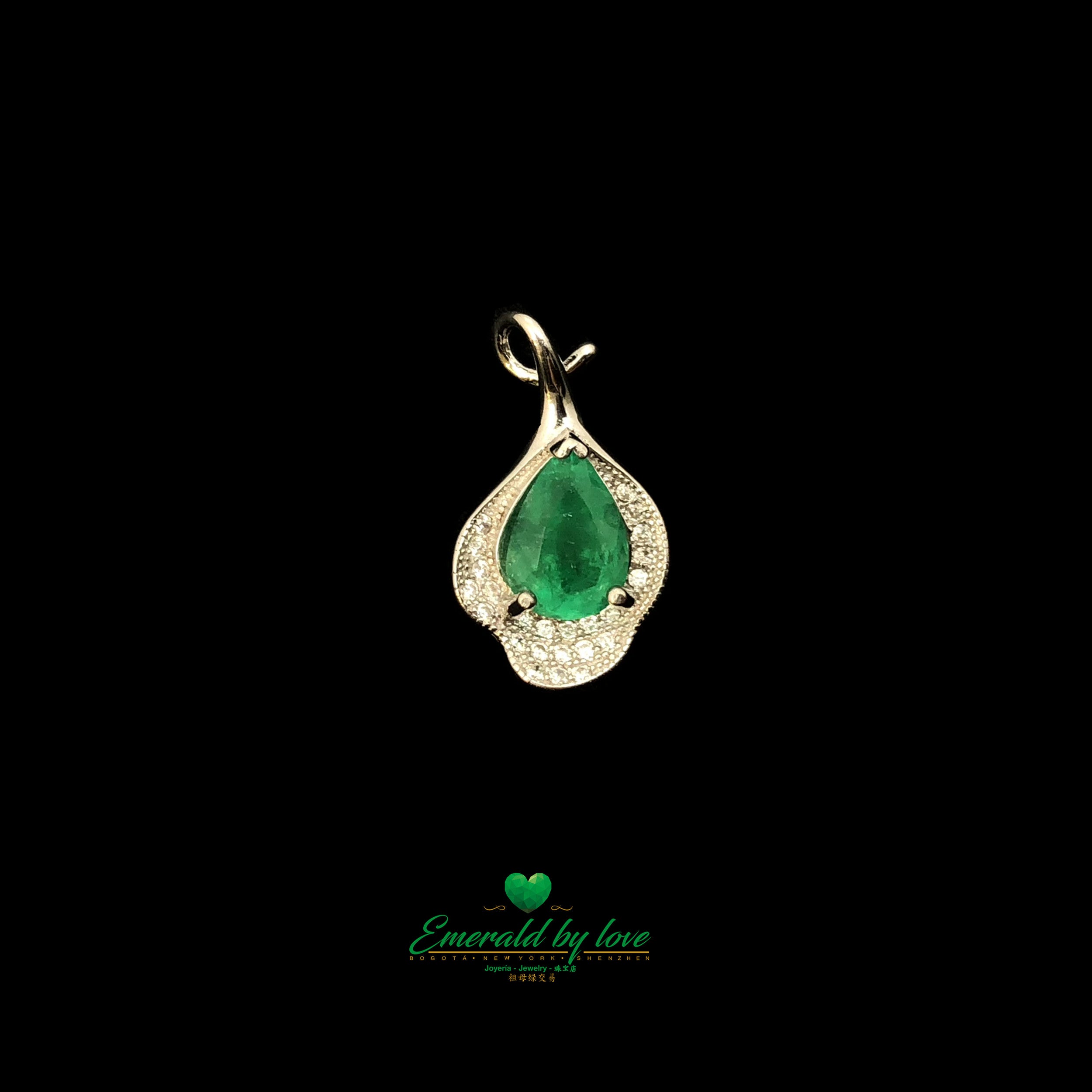 Vintage-Inspired Pendant with Pear-Shaped Emerald and Ornate Design