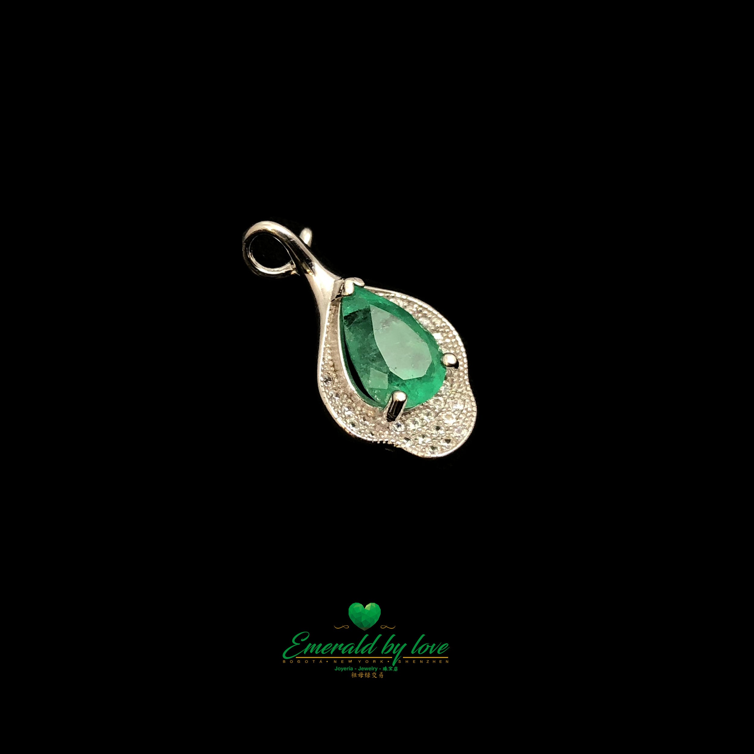 Vintage-Inspired Pendant with Pear-Shaped Emerald and Ornate Design