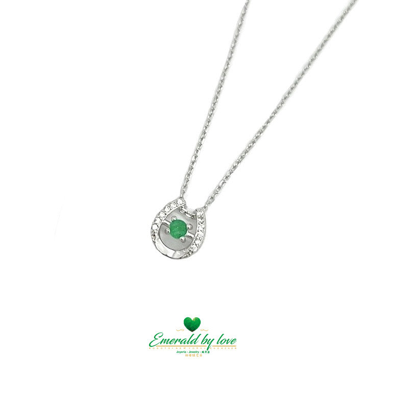 Horseshoe Pendant with Central Round Emerald in Vintage Design