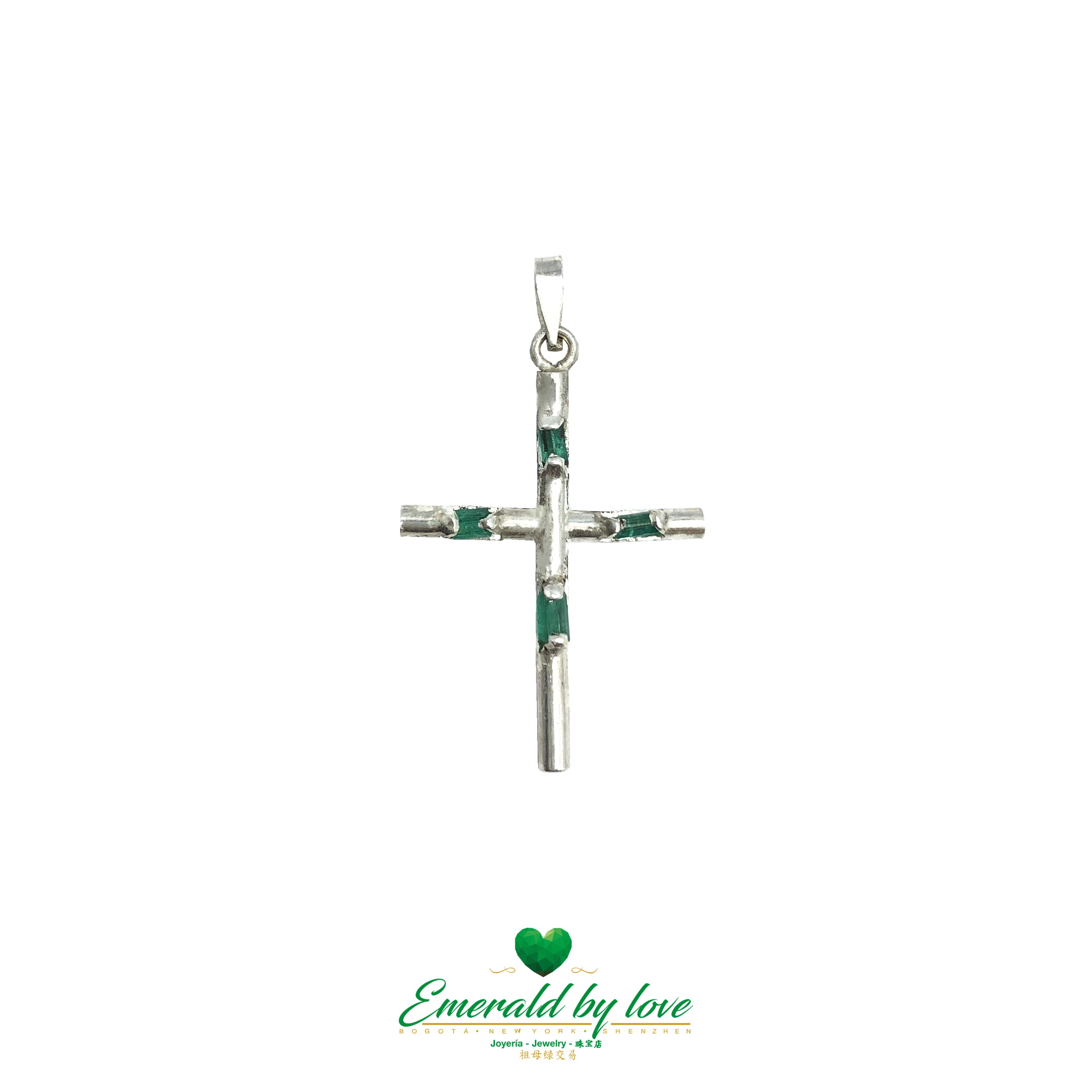 Sterling Silver Cross Pendant with Baguette Crystal Emeralds