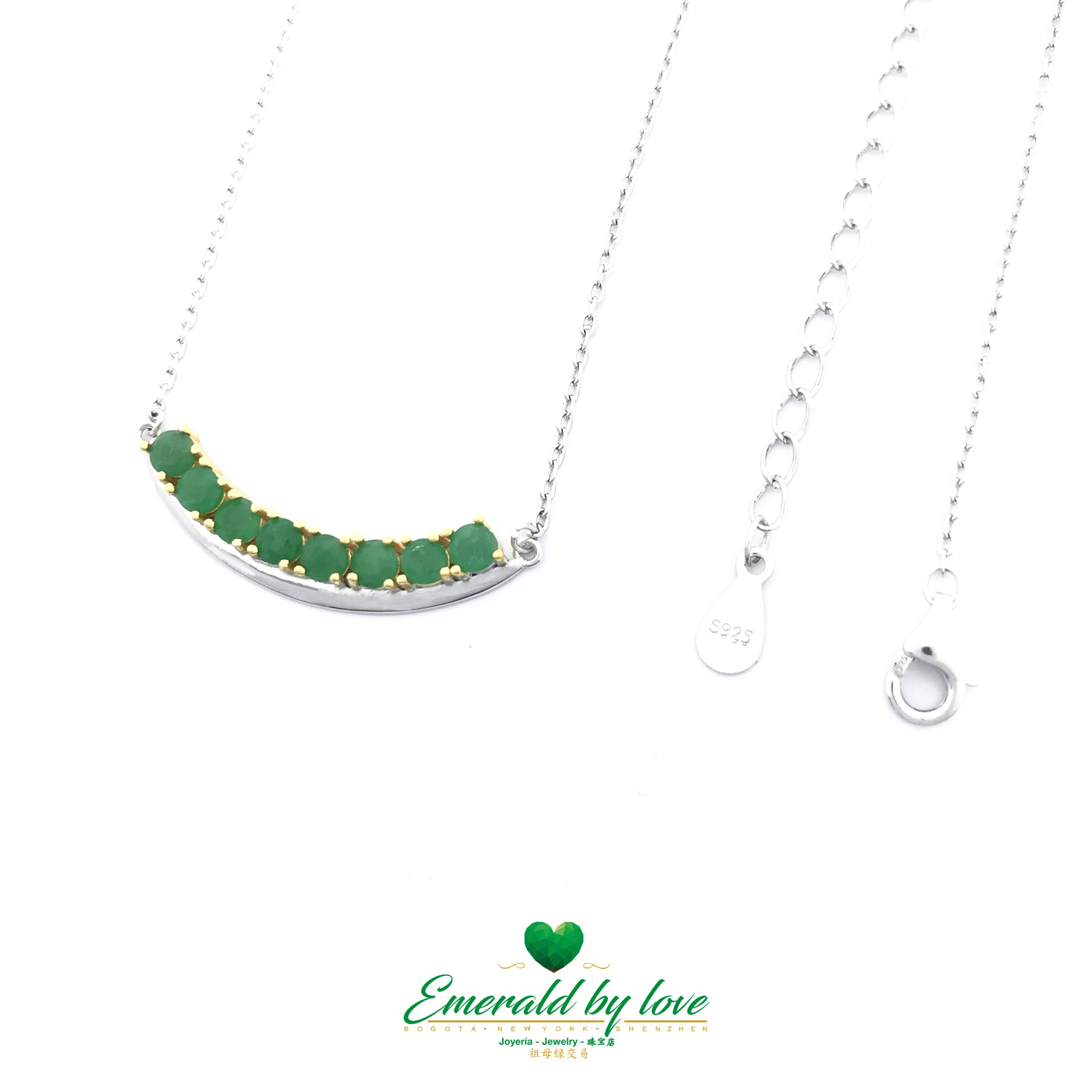 Sterling Silver Choker Necklace with Gold-Plated Prong Set Emeralds