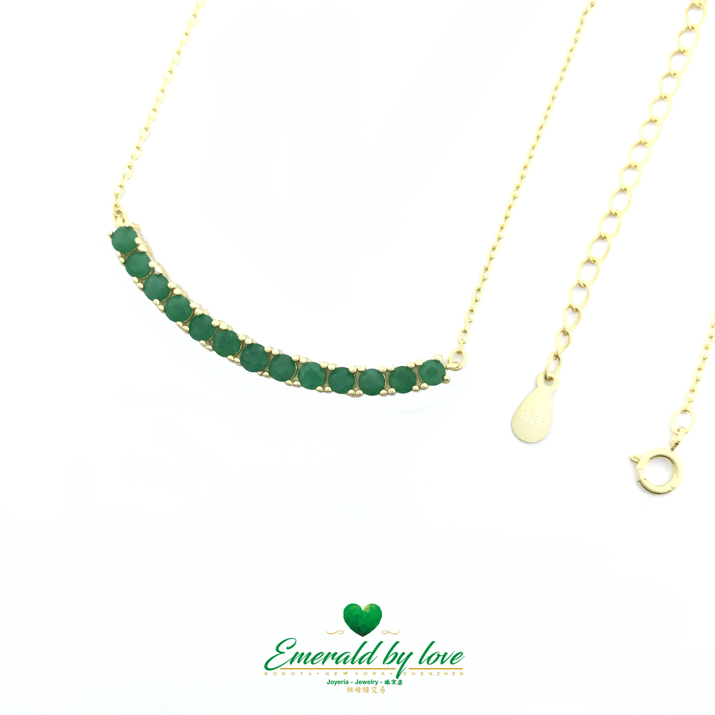 Gold-Plated Silver Choker with 13 Round Emeralds
