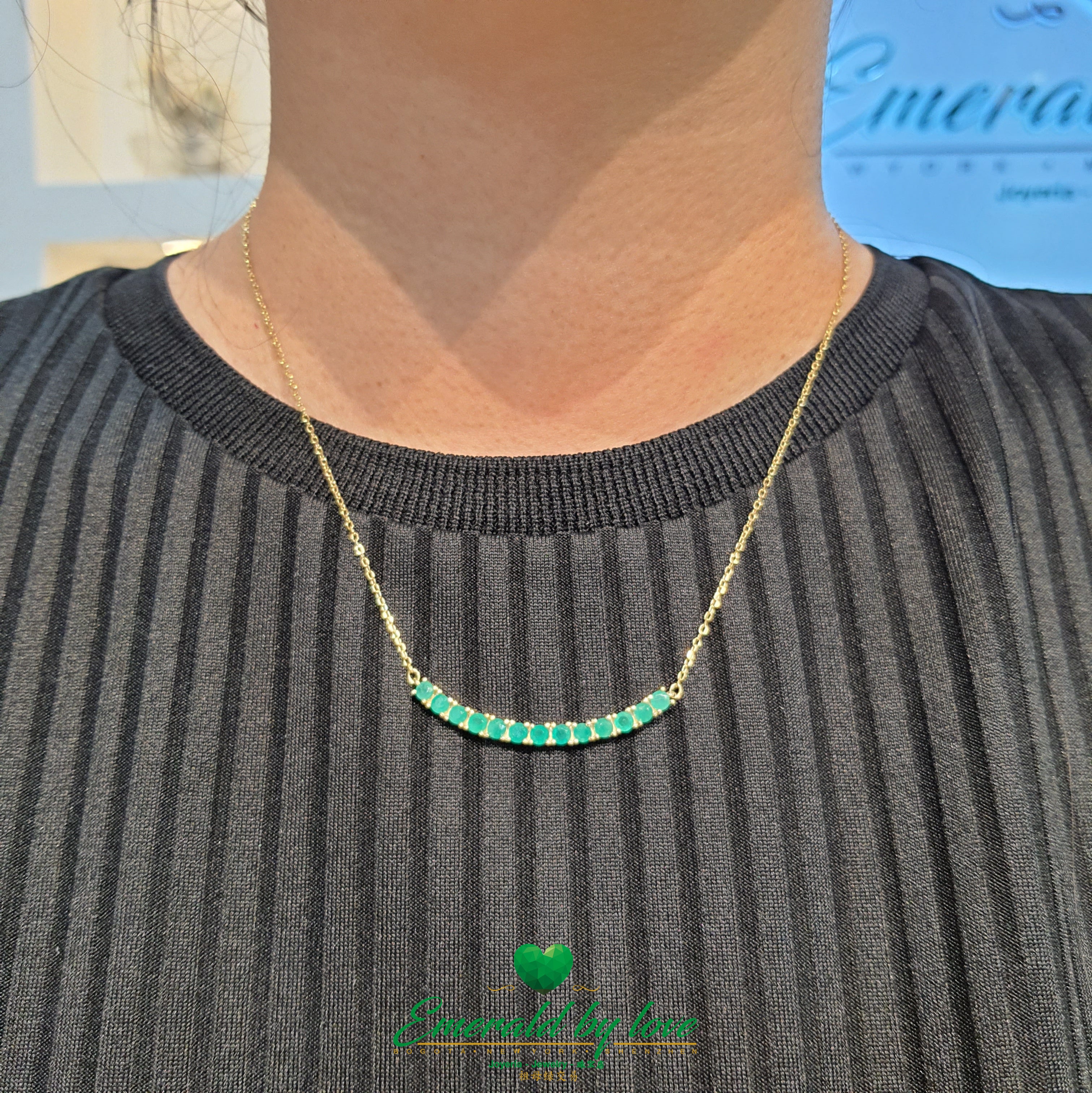 Gold-Plated Silver Choker with 13 Round Emeralds