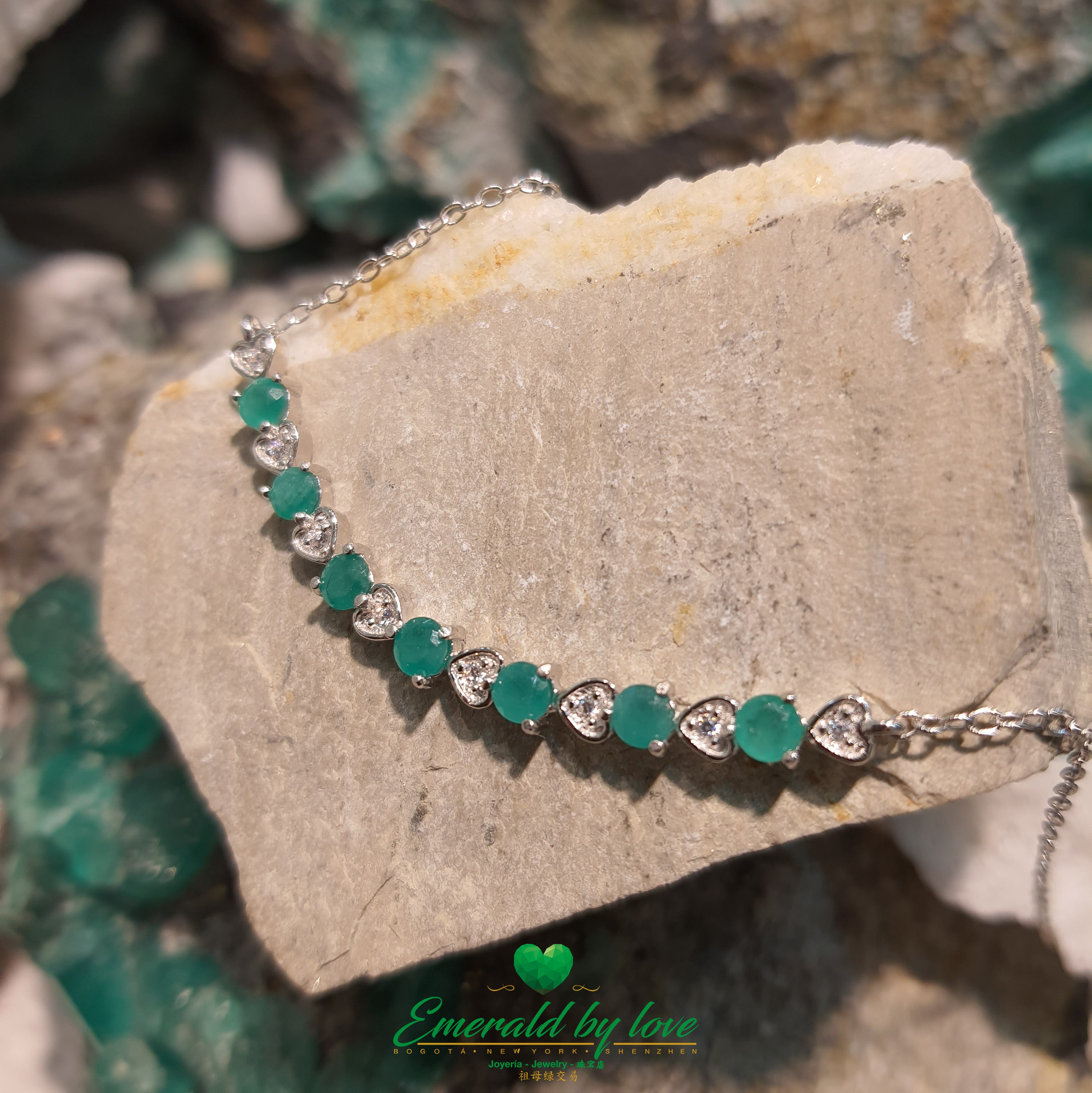 Silver Heart Choker Necklace with Emeralds and Cubic Zirconia